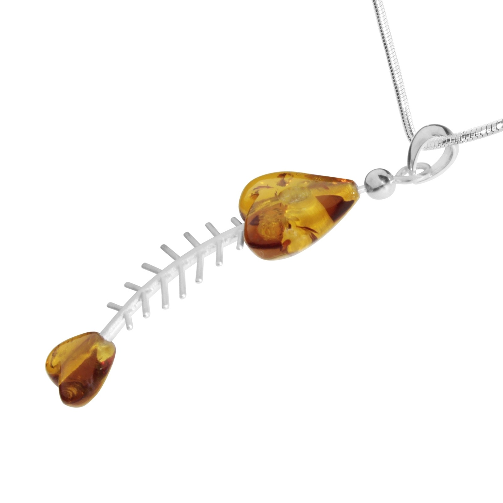 OSTSEE-SCHMUCK Kette mit Anhänger »- Fisch 60 mm - Silber 925/000 - Bernstein«