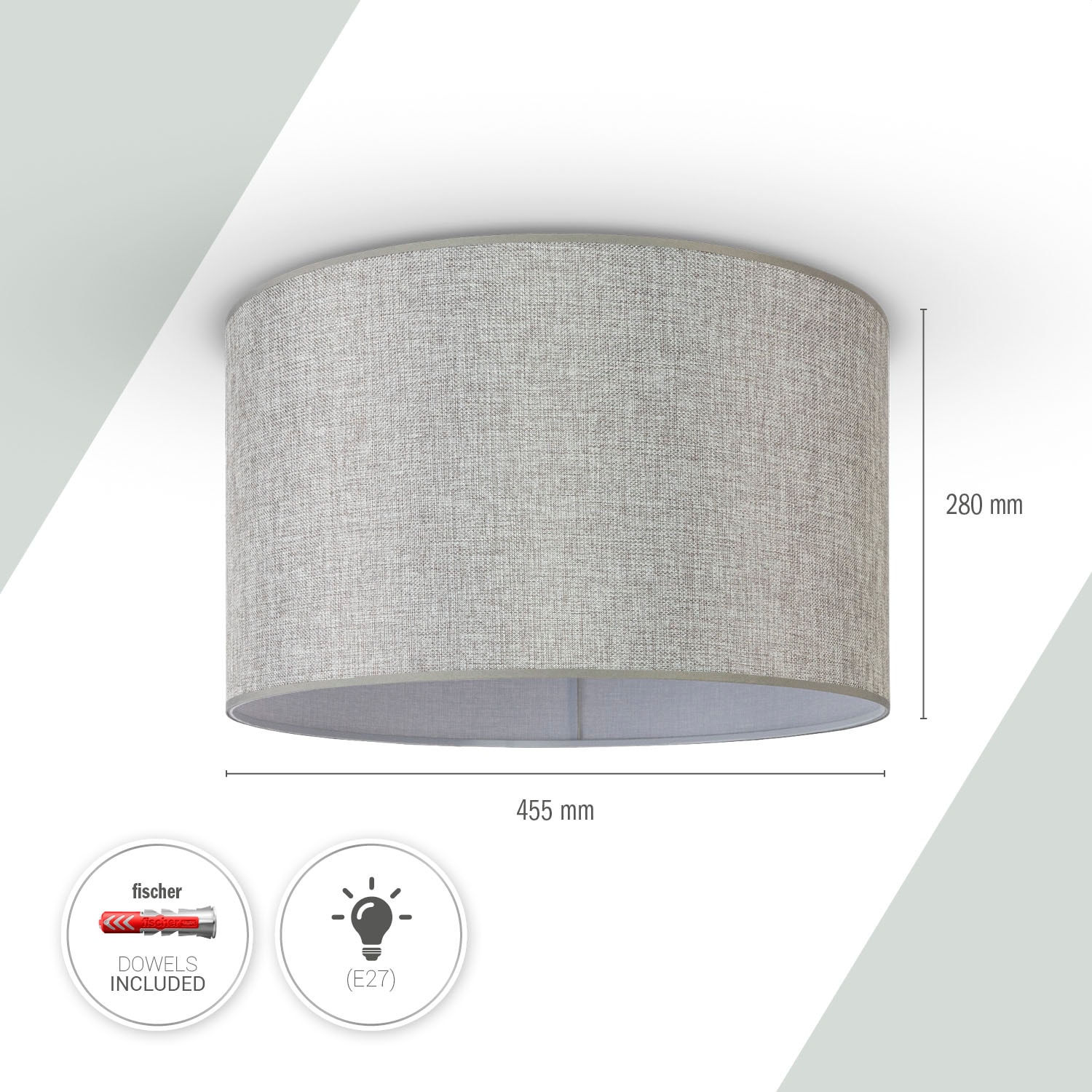Paco Home Deckenleuchte »HUGO CANVAS UNI COLOR«, Leuchtmittel E27 | ohne Leuchtmittel, Esszimmer Stoffschirm Einfarbig Leinen Skandinavisch Deckenleuchte