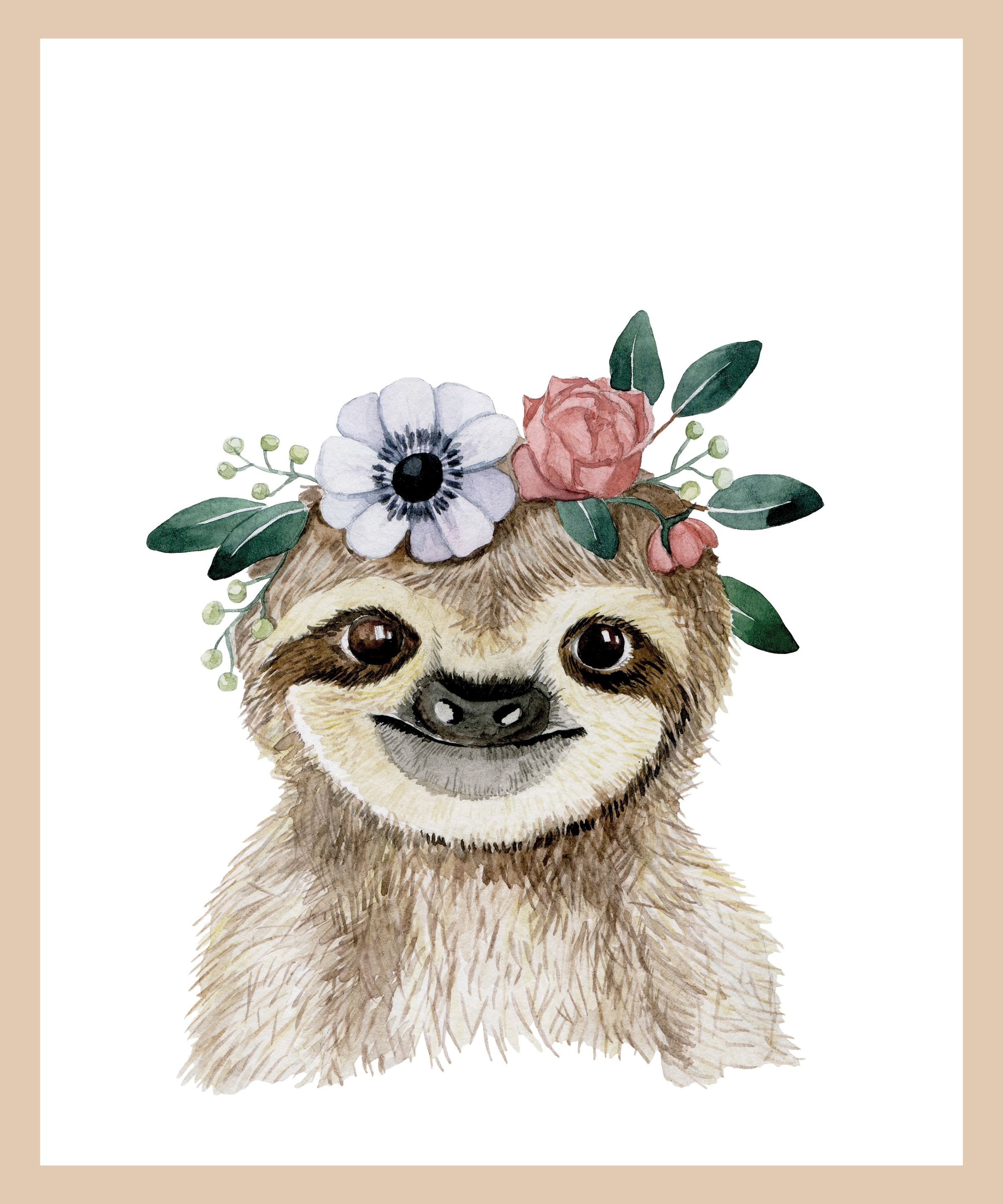 Lüttenhütt Poster »Faultier mit Blumenkranz«, Fantasy-Faultier-Tiere, (1 St.), HD Premium Druck