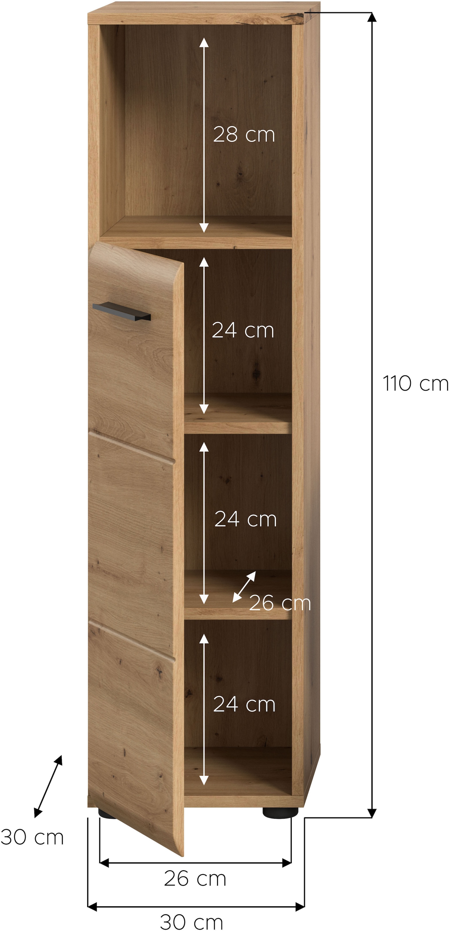 INOSIGN Stauraumschrank »FLORENZ, TOPSELLER!, Höhe 110 cm, 1 Tür, 2 Fachböden, 1 offenes Fach« TOPSELLER!, 1 Stk. tlg. Türanschlag wechselbar, hochwertige MDF Front, Badschrank, Bad