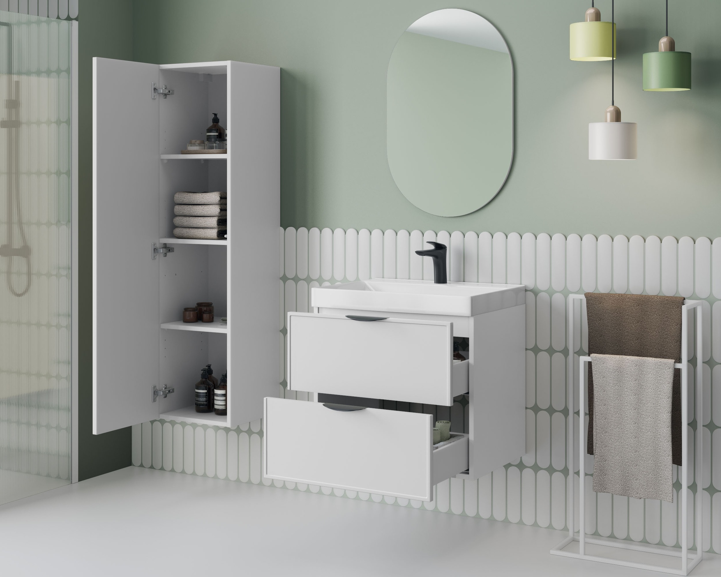 welltime Hängeschrank »FLOW SIMPLE rechts/links montierbar, Breite 35 cm, modernes Design« Schrank mit 3 Einlegeböden, Push-to-open-Function