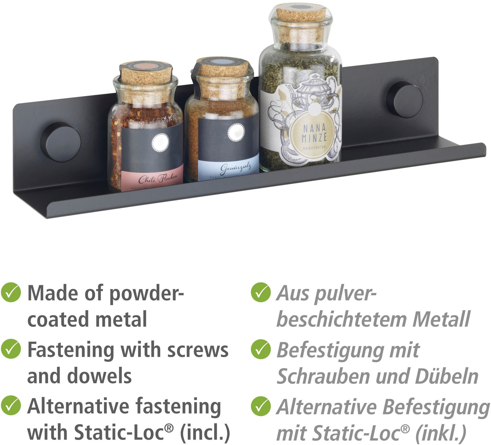 WENKO Gewürzregal »Modell Jet M«, Küchenregal für die Wand, Industrial Style, pulverbeschichtetes Metall