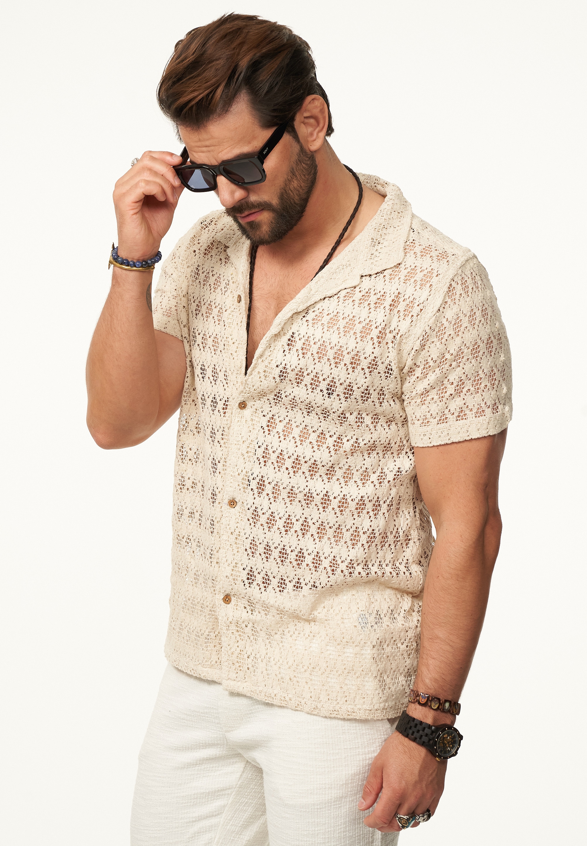 SOULSTAR Kurzarmhemd »Freizeithemd als Kurzam Strick Hemd im Retro-Look - Strick Polo-Hemd Overshirt im Regular-Fit für Herren« Herren Kurzarm Strick Polo-Hemd T-Shirt