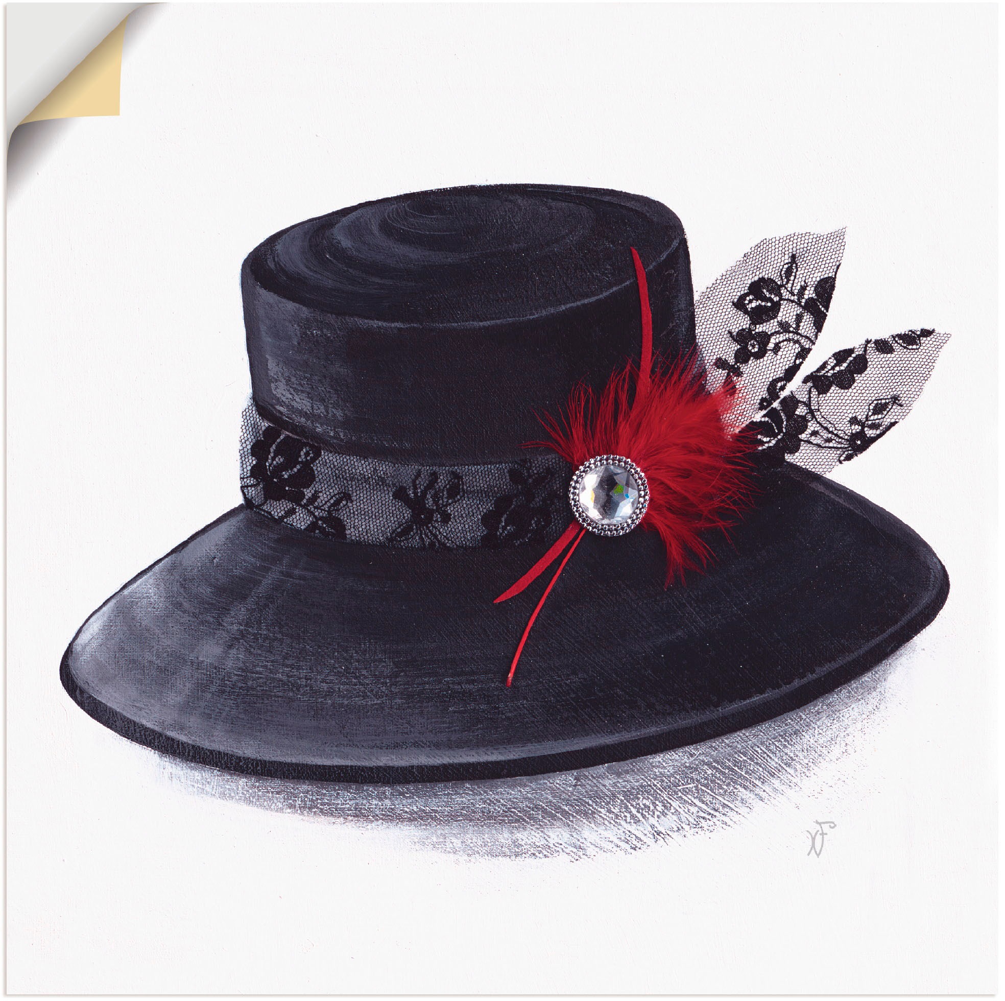 Artland Wandbild »Hut mit Diamant«, Mode, (1 St.), in vielen Größen & Produktarten - Alubild / Outdoorbild für den Außenbereich, Leinwandbild, Poster, Wandaufkleber / Wandtattoo auch für Badezimmer geeignet