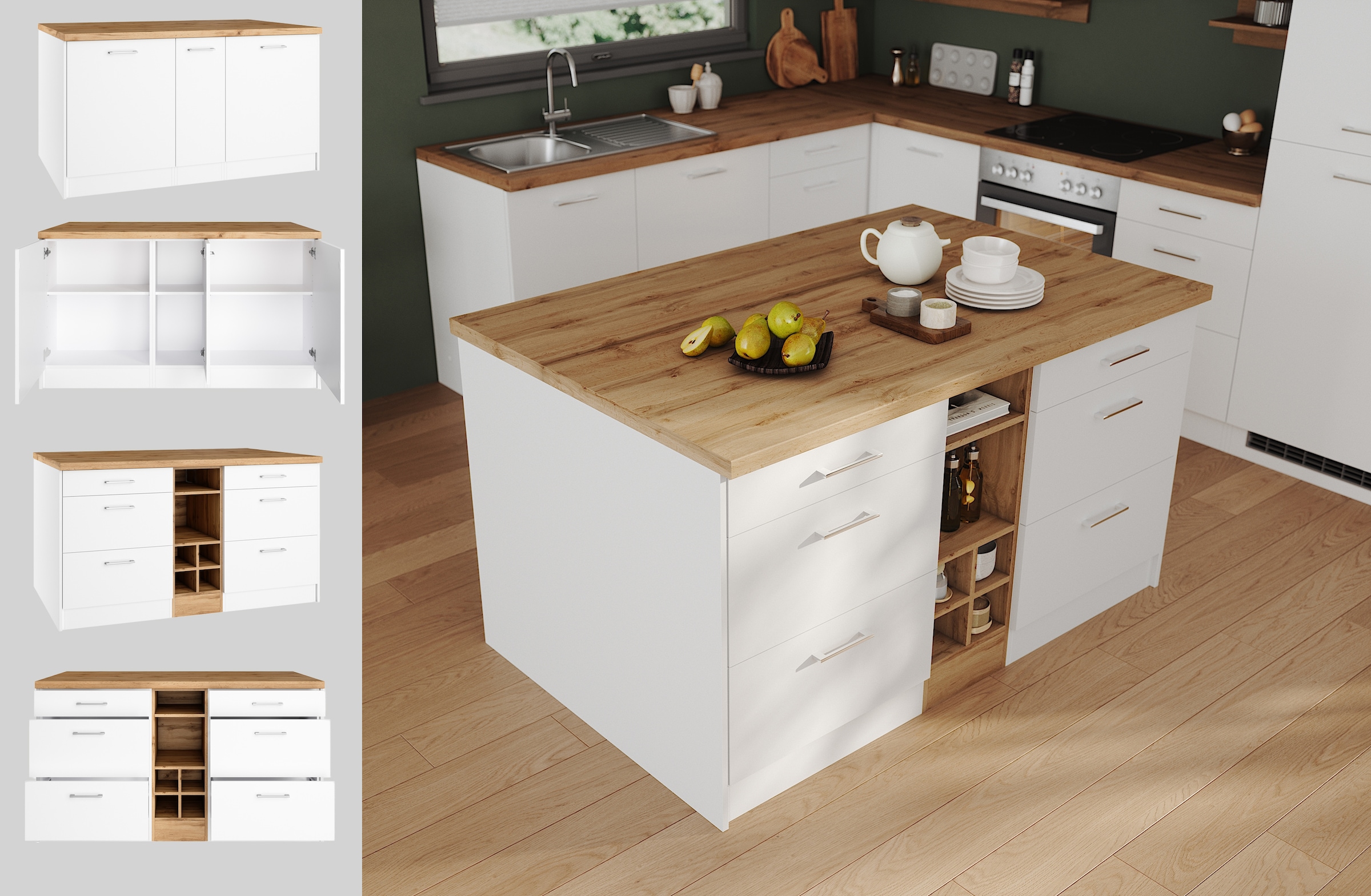 KOCHSTATION Kücheninsel »KS-Milan« Stellmaß 153/100 cm, viel Stauraum, Lebensmittelpunkt: Küche