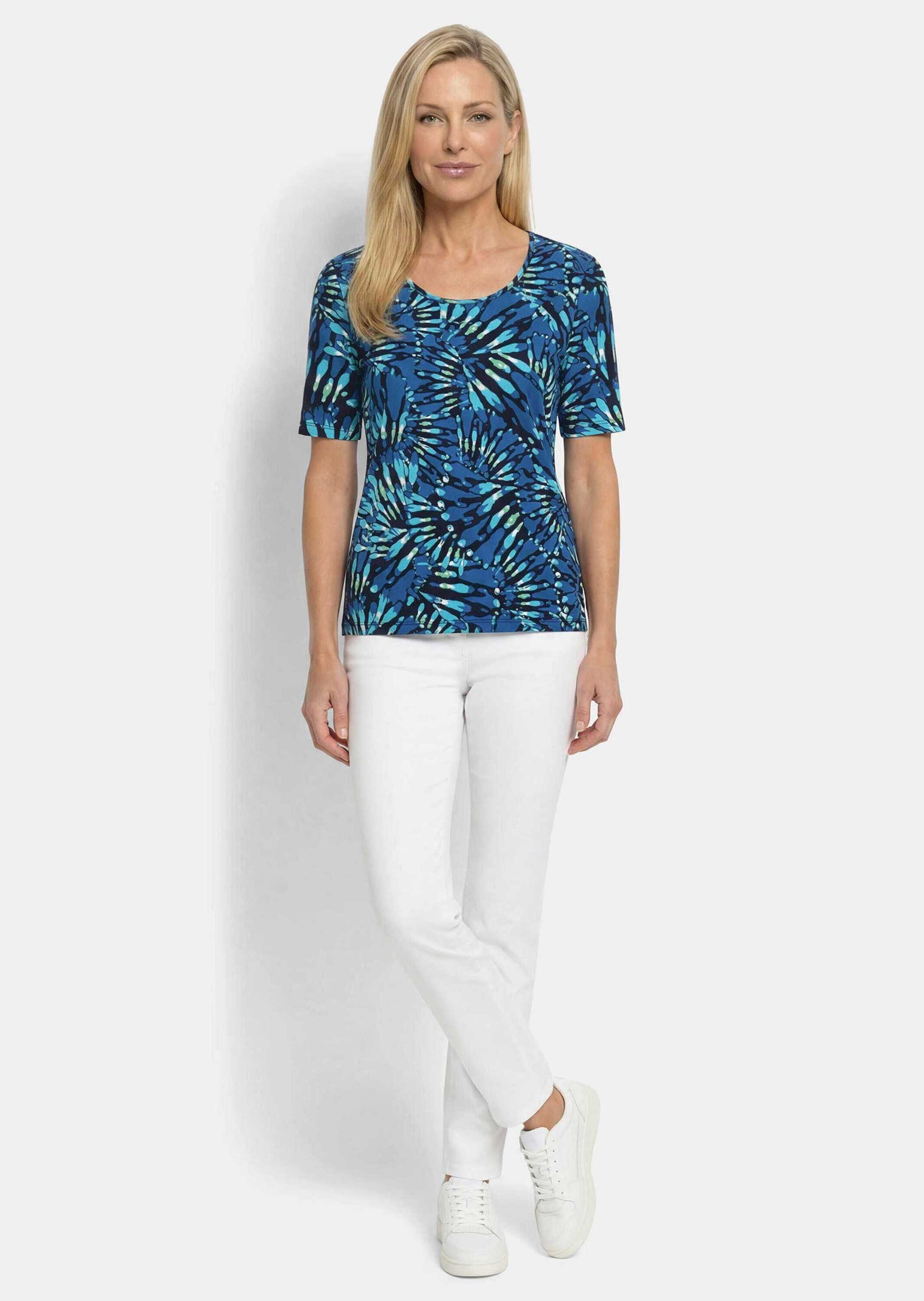 GOLDNER Kurzarmshirt »Kurzgröße Baumwollshirt mit femininen Blüten« angenehme Jerseyqualität