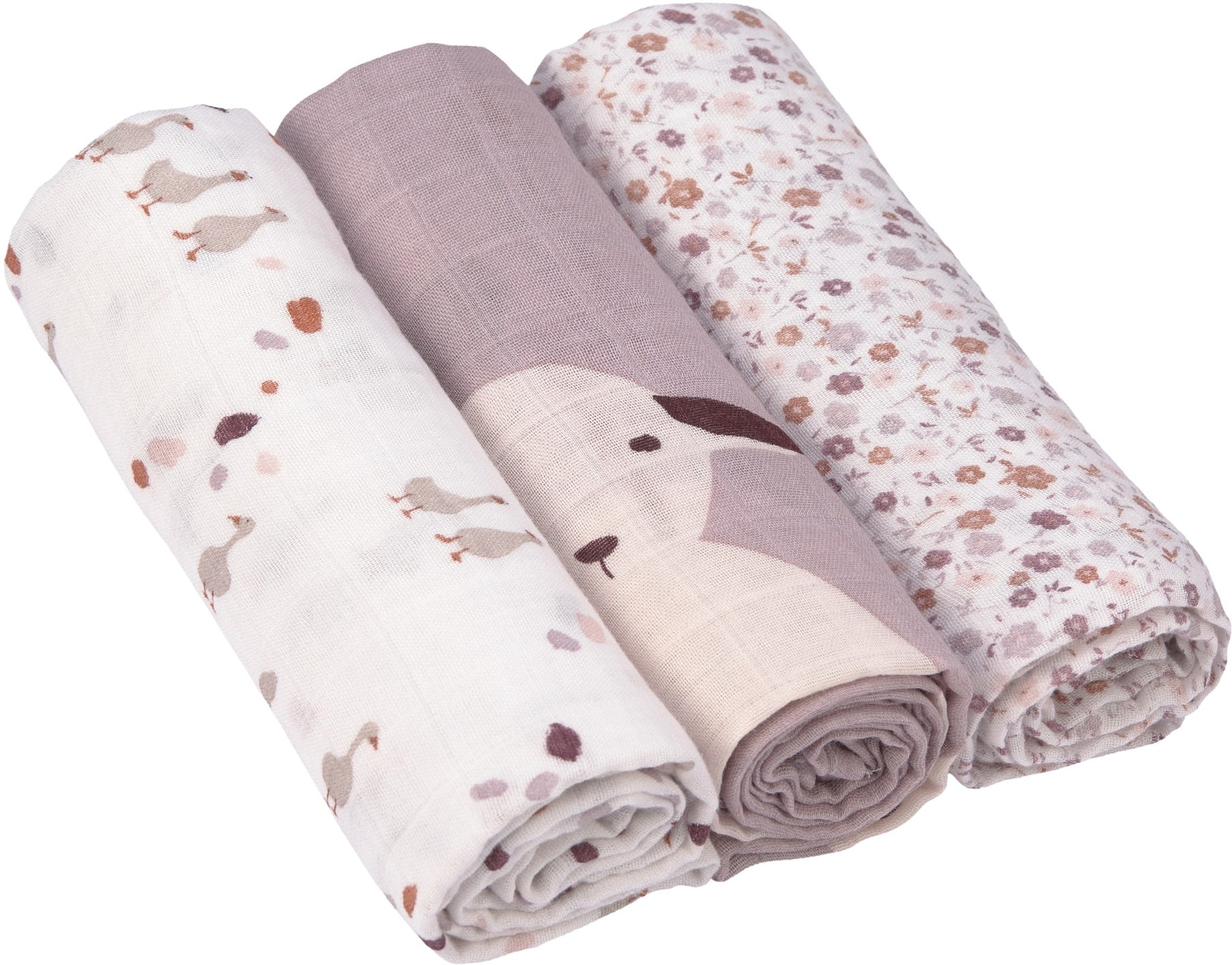 LÄSSIG Stoffwindeln »Tini Farmer, Mulltuch-Set, Flowers Lilac«, (Set, 3 St.), PETA-approved vegan