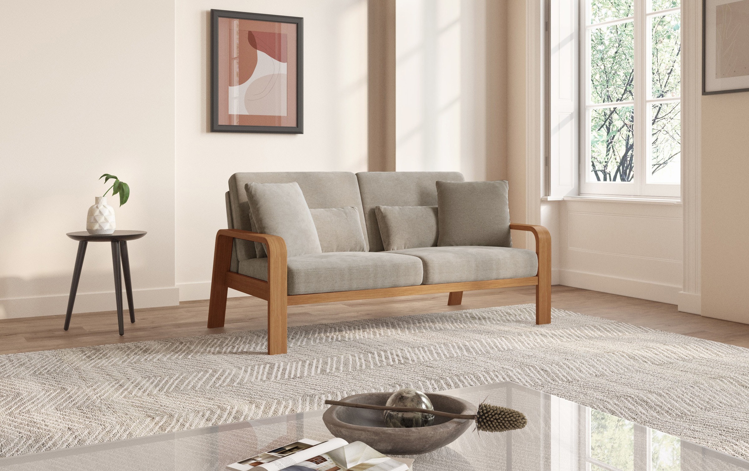 sit&more 2,5-Sitzer »Kolding«, Armlehnen aus eichefarbigem Buchenholz, verschiedene Bezüge und Farben