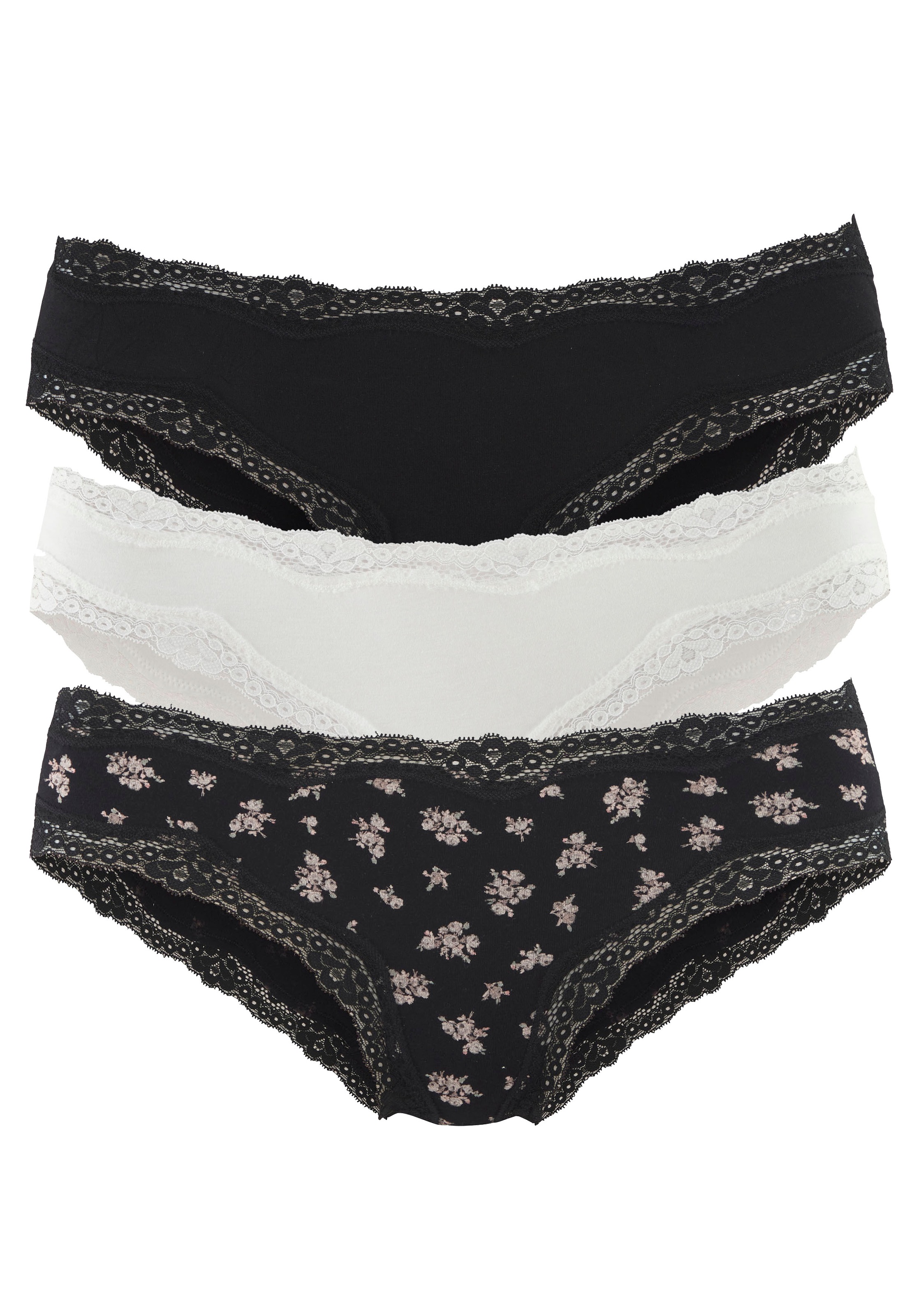 Vivance Damen Brasilslip 3er-Pack in schwarz-weiß, Größe 48/50