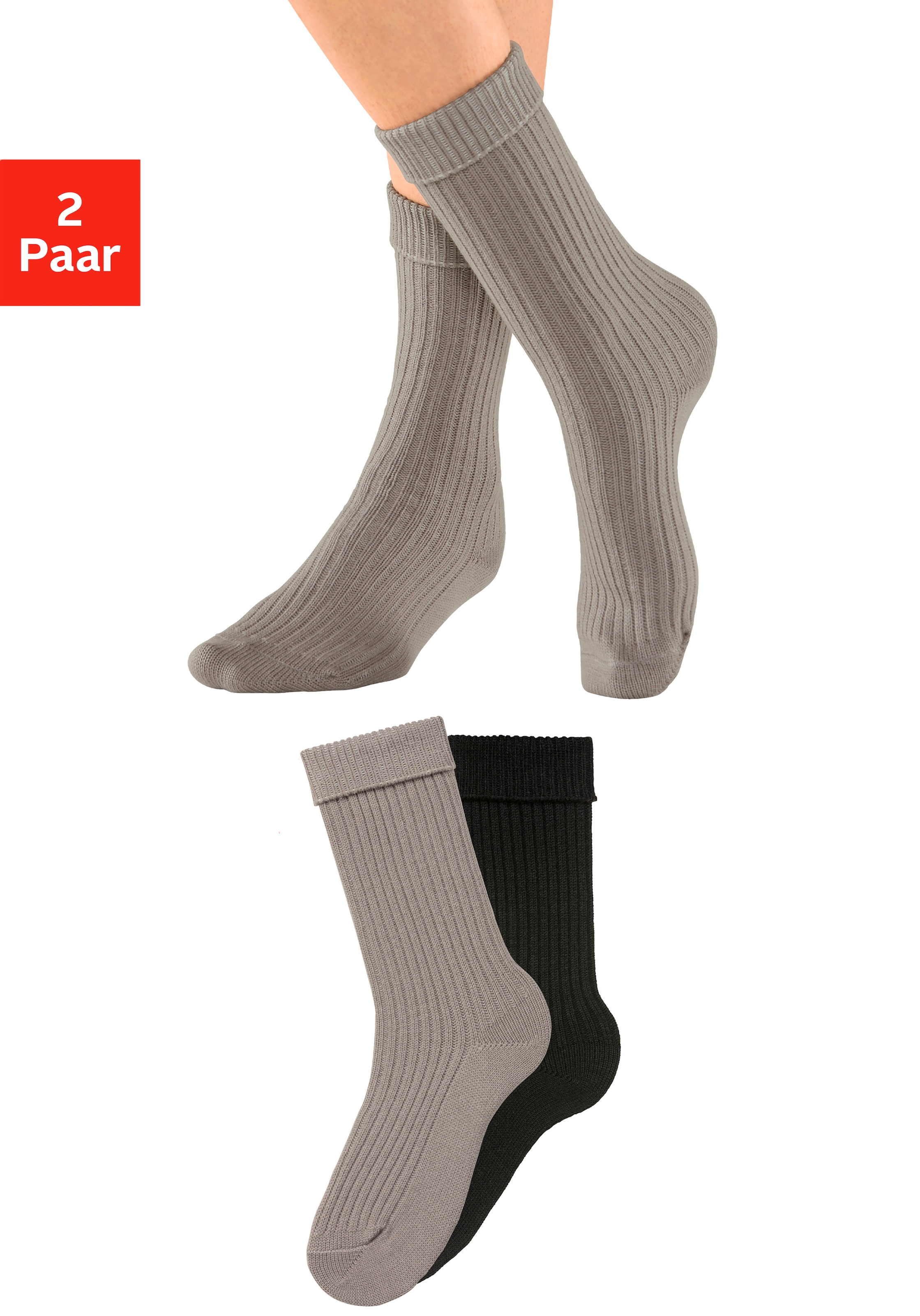 Socken, (2 Paar), in modischem Rippstrick