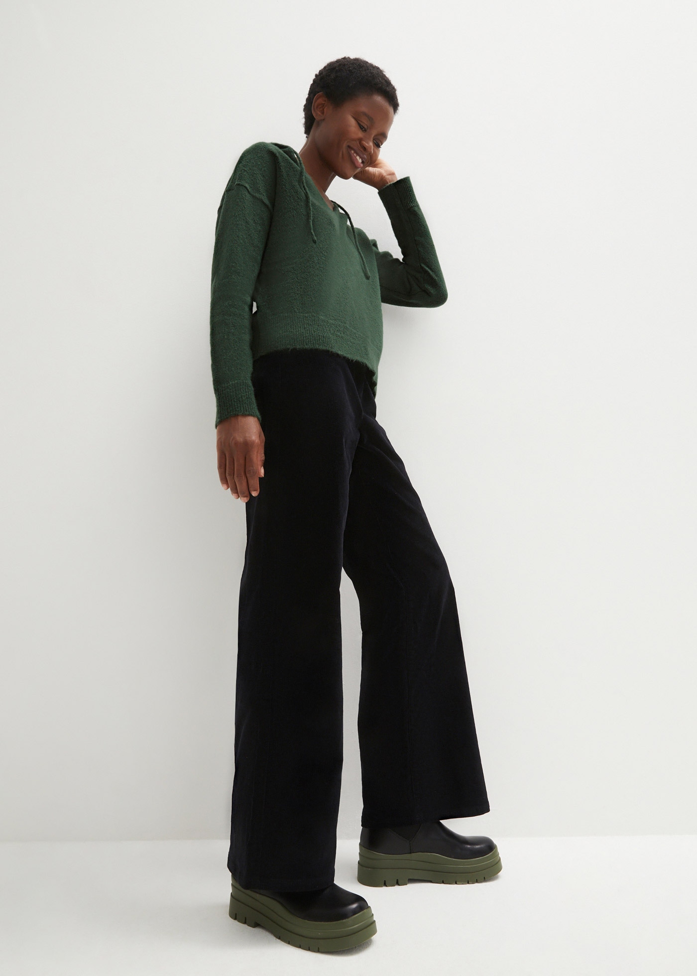 bonprix Strickpullover mit Kapuze, Langarm, lässige Passform