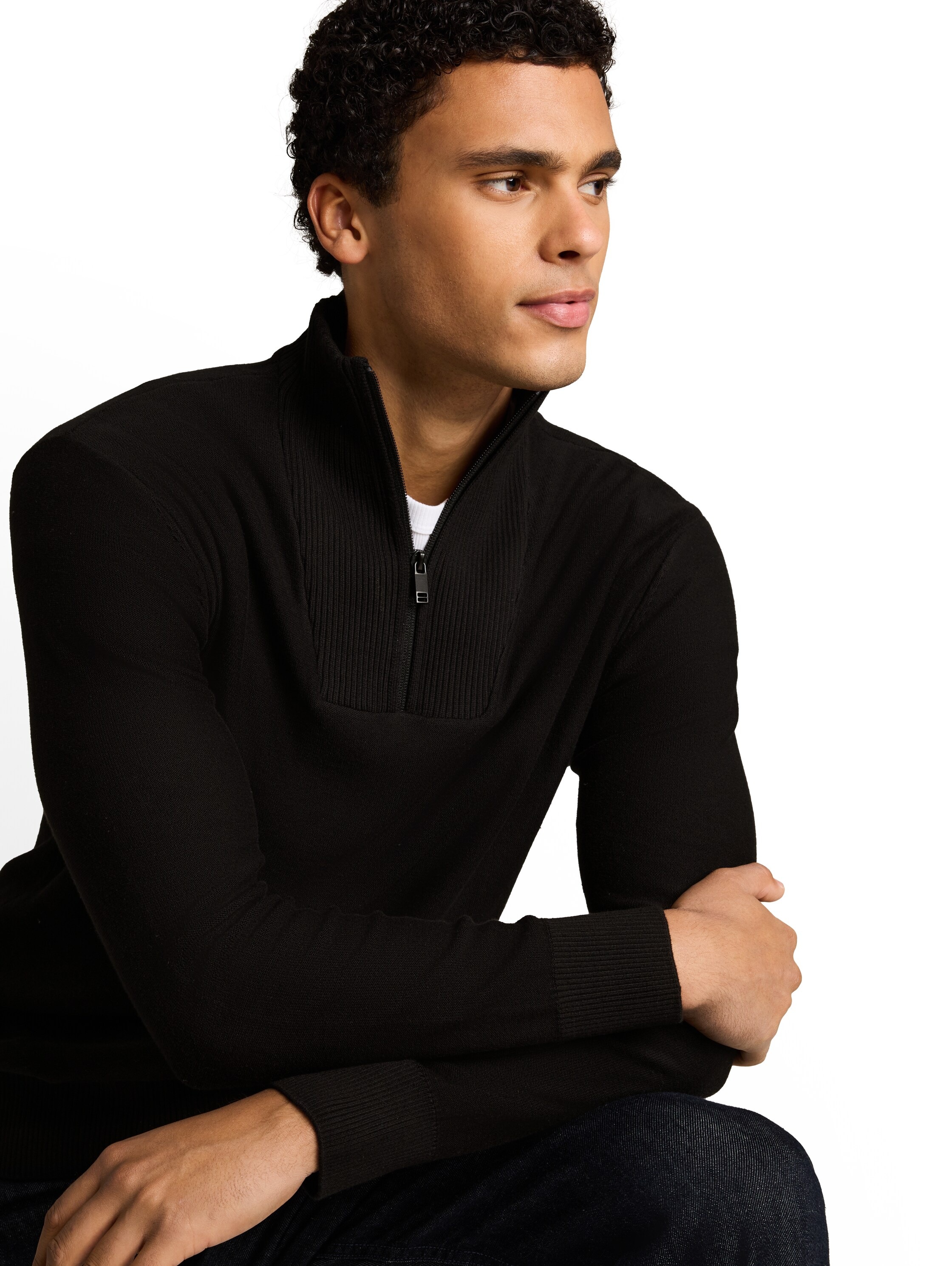 TOM TAILOR Denim Strickpullover mit Rippbündchen