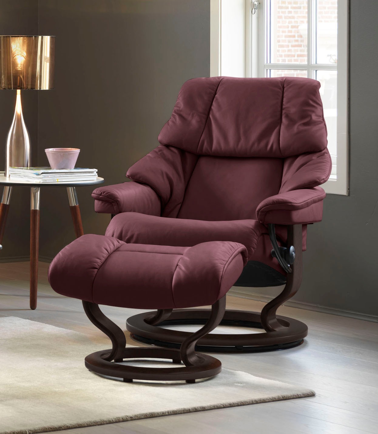 Stressless® Relaxsessel »Reno« Set, Relaxsessel mit Hocker,  mit Hocker, mit Classic Base, Größe S, M & L, Gestell Braun