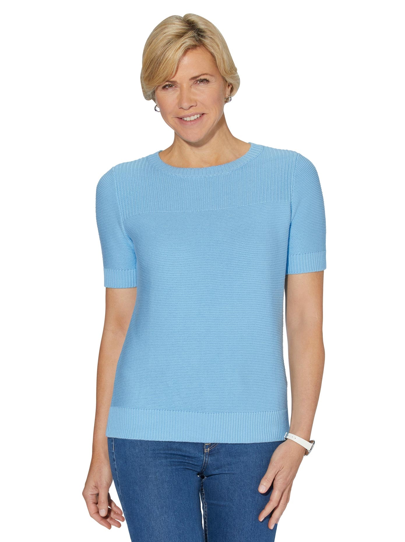 COS Kurzarmpullover blau meliert Casual-Look Mode Pullover Kurzarmpullover 