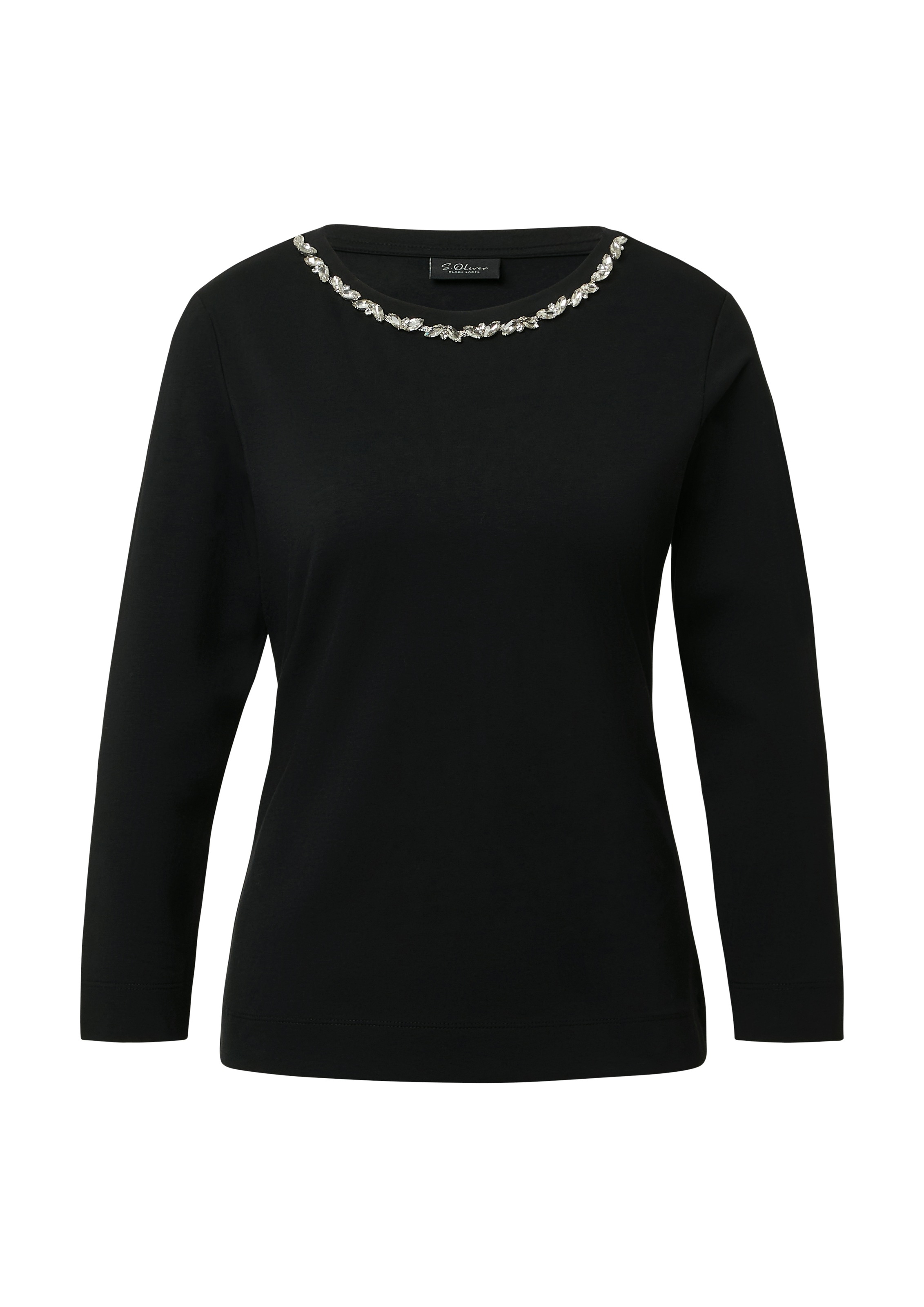 s.Oliver BLACK LABEL Langarmshirt , mit Glitzersteinen am Rundhals
