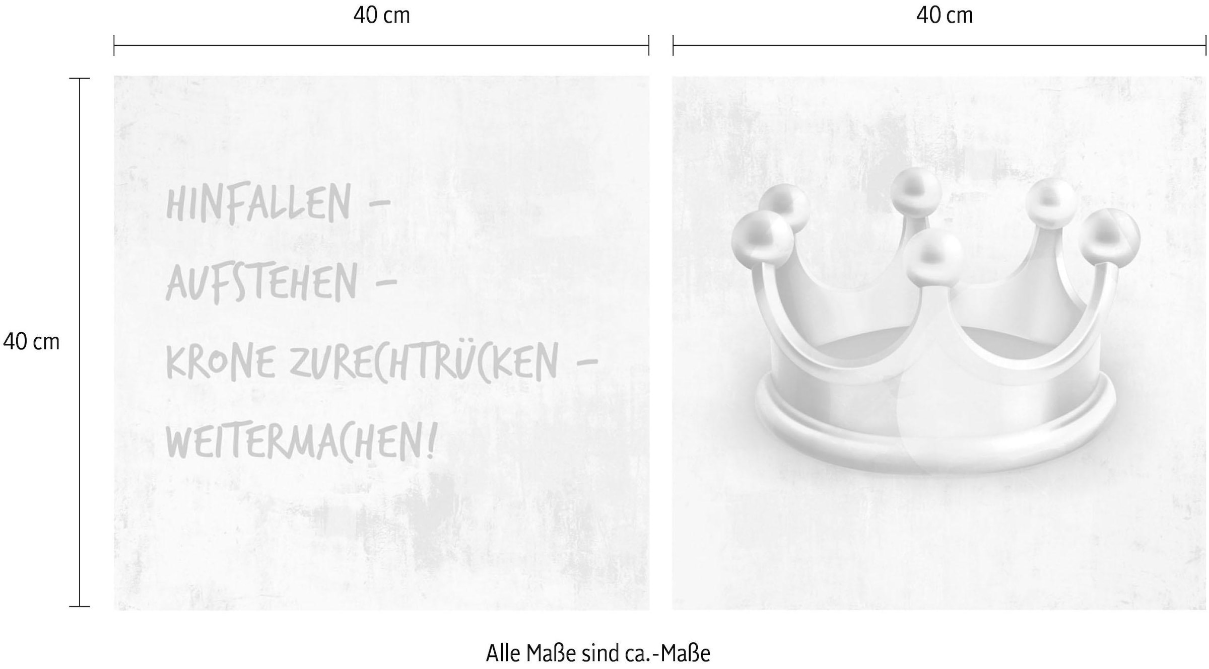 queence Leinwandbild »Krone«, Königinnen-Prinzen-Prinzessinnen-Kunst-Modern-Spa-Spa Bilder-Sprüche-Sprüche & Texte-Schriftzug-Schriftzüge-Könige, (Set), Premium-Leinwandstoff, Handarbeit aus Deutschland, Spruch, 2er Set