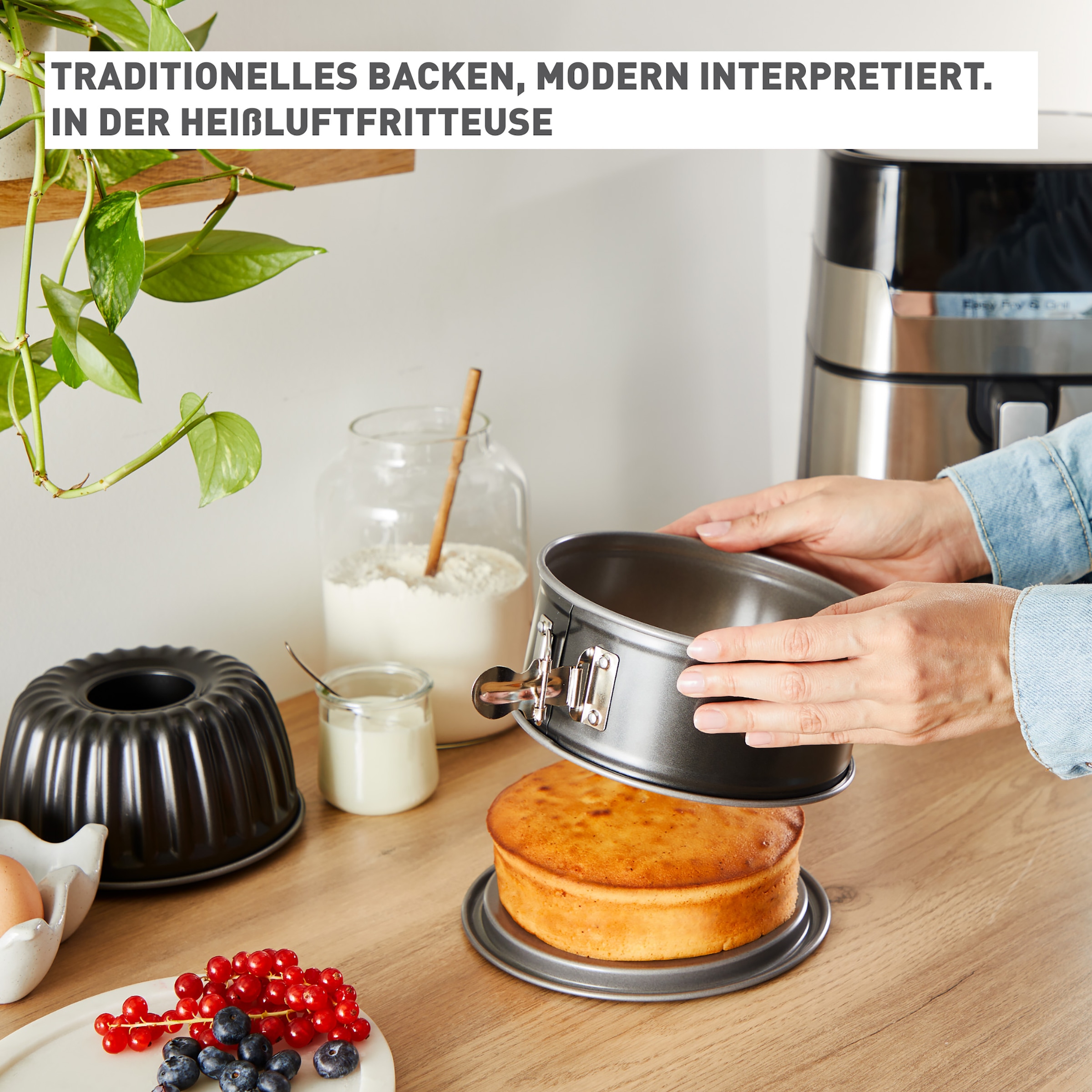 Kaiser Backformen Springform »Inspiration«, (3 St.), Flachboden, Rohrboden, für Torten/Rührkuchen/Gugelhupf, Stahl