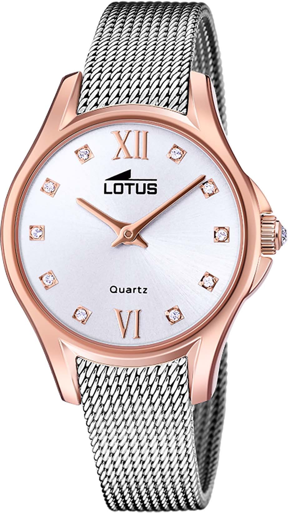 Lotus Quarzuhr, Armbanduhr, Damenuhr, Edelstahlarmband, Zirkonia