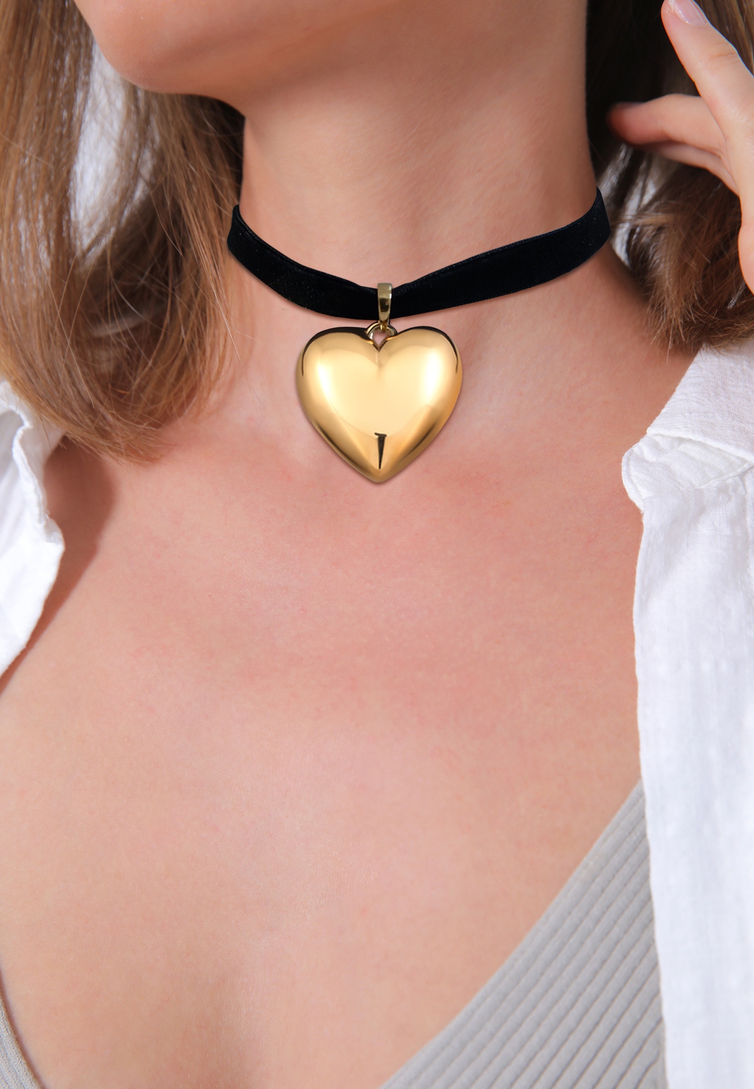 Elli Choker »Halskette Samtband Herz Anhänger 925 Sterling Silber vergoldet«