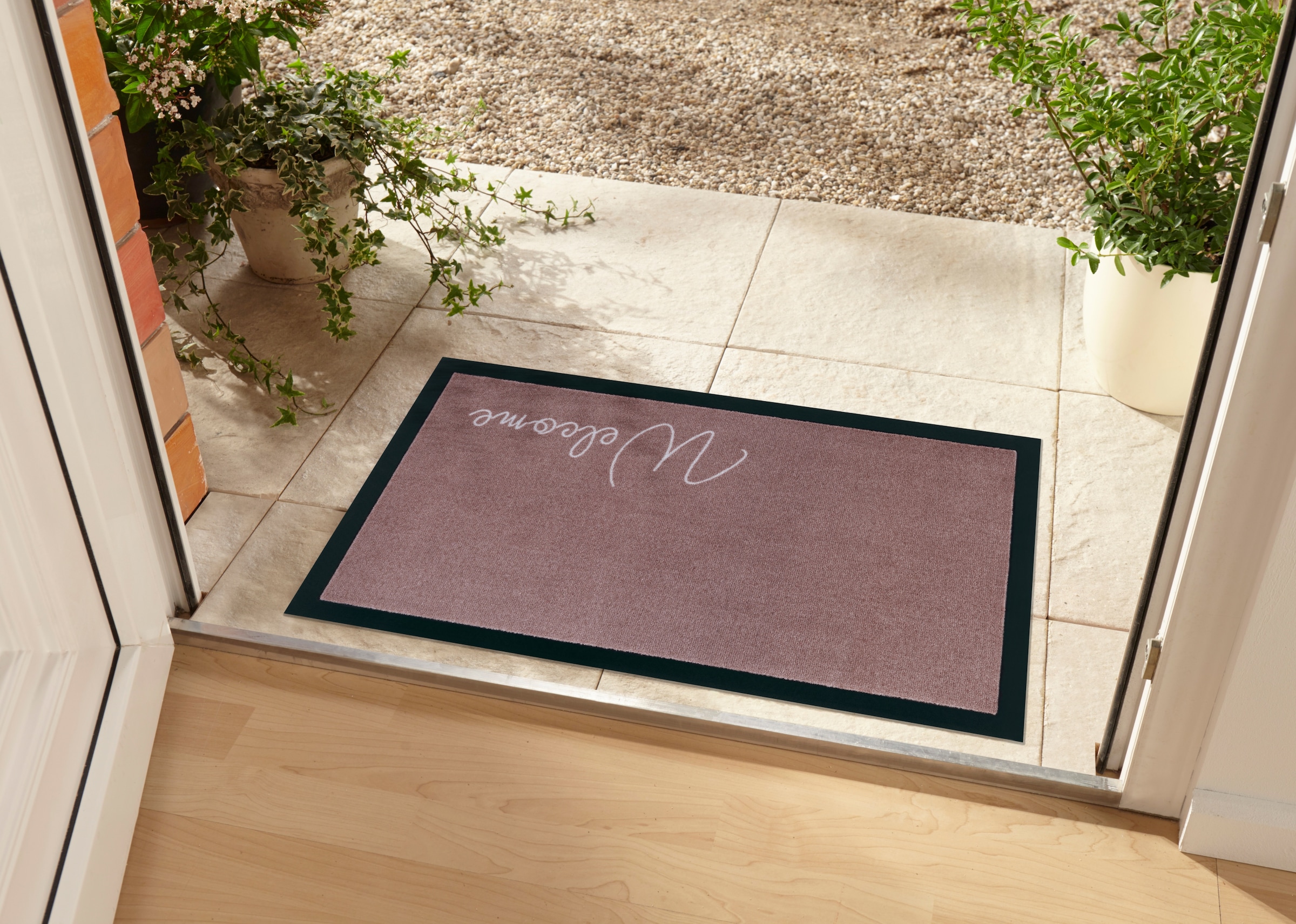 my home Fußmatte »Welcome«, rechteckig, 5 mm Höhe, Schmutzfangmatte, Türmatte, In- und Outdoor, Schrift, Läufer, waschbar