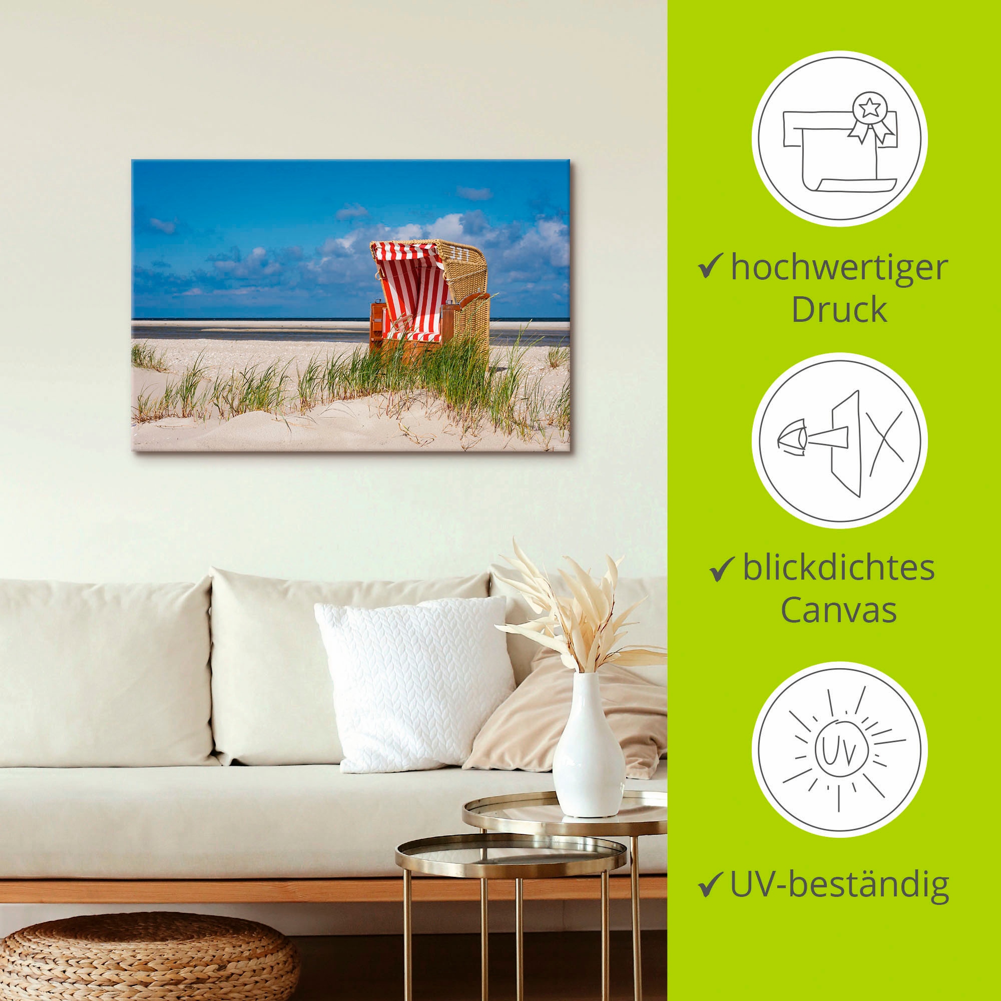 Artland Wandbild »Strandkorb 337«, Strand, (1 St.), als Leinwandbild, Wandaufkleber in verschied. Größen