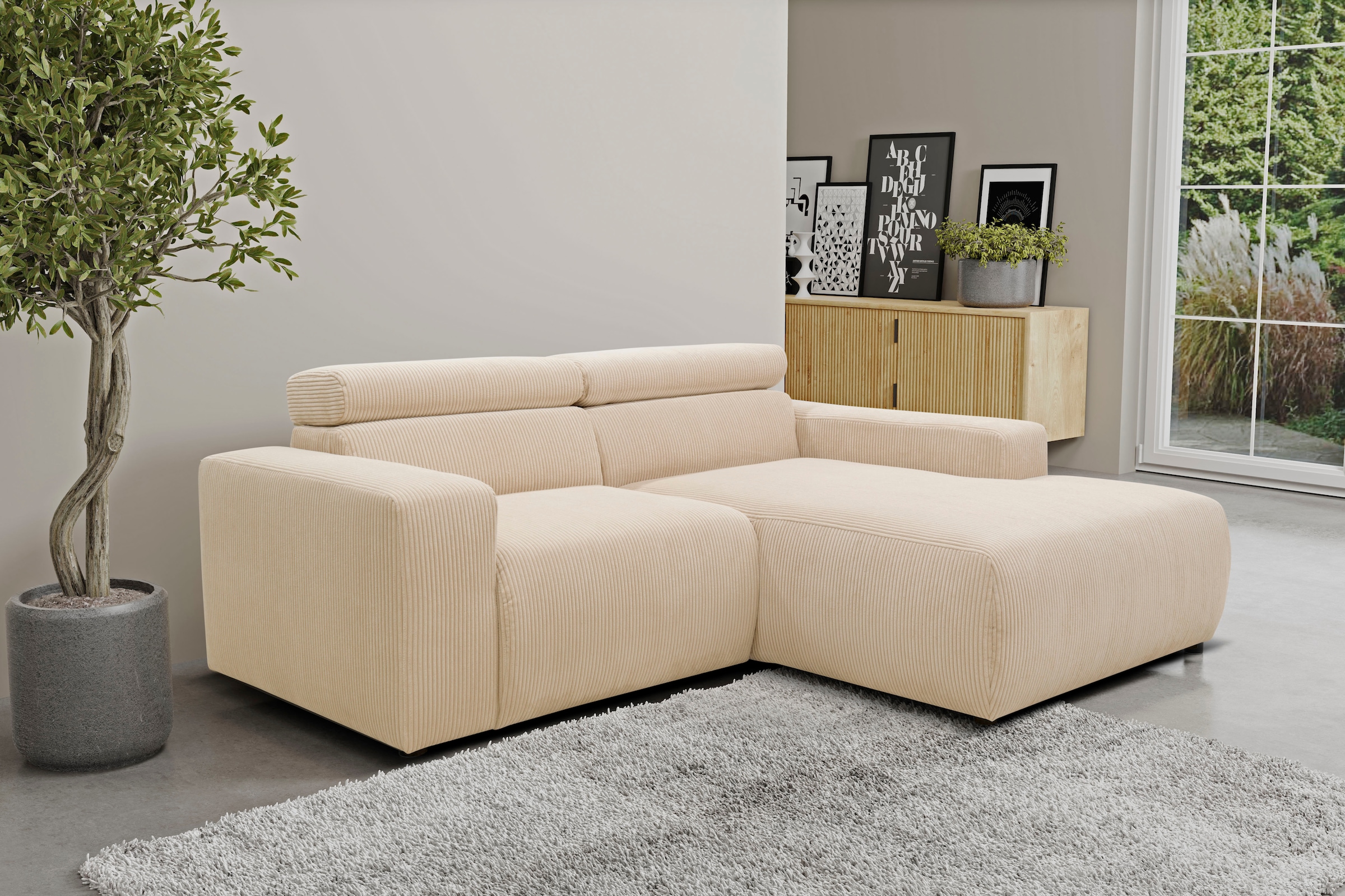 DOMO collection Ecksofa »Brandon kleine Ausführung B/T/H: 214/100/80 cm«, Mit Kopfteilverstellung, auch in Leder und Cord, L-Form