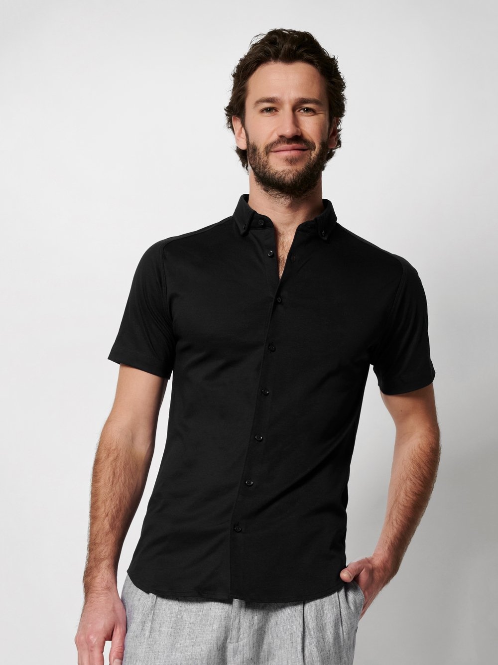 DESOTO Kurzarmhemd »Jerseyhemd Casual Modern Button Down halbarm« Flexibler Stretch