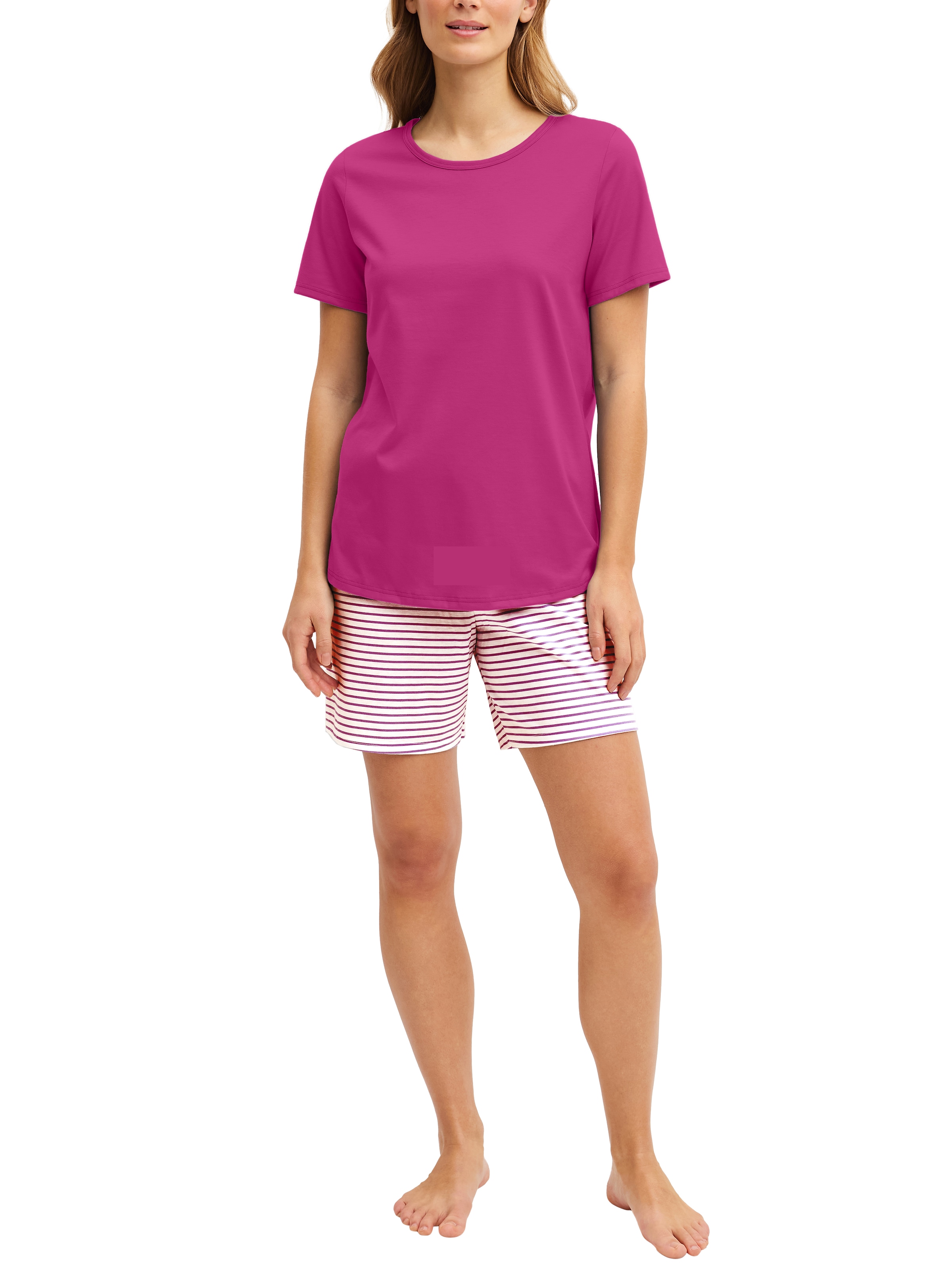 CALIDA Shorty 2 mit Rundhalsausschnitt, Hose mit Streifen