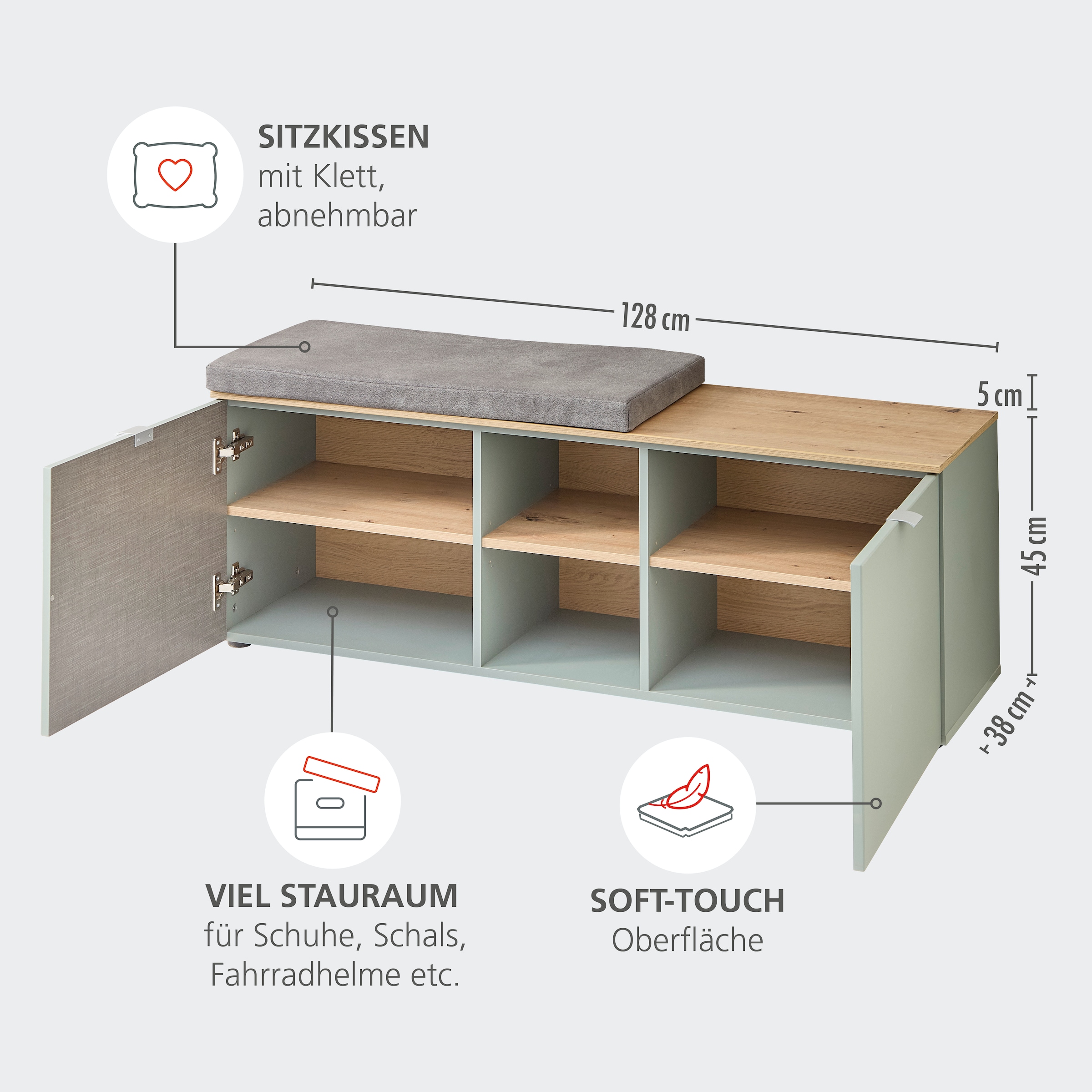 Innostyle Garderoben-Set »Bari Garderobenprogarmm, BxHxT 206x202x38 cm«, (Set, 4 St.), Besteht aus 4 Typen