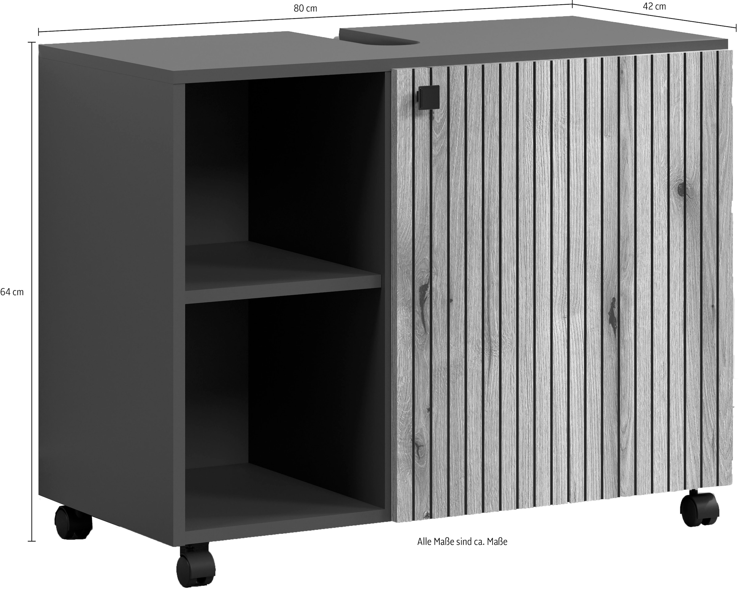 welltime Waschbeckenunterschrank »Amrum«, (1 St.), BxHxT 80 x 64 x 42cm Waschbeckenunterschrank Eiche Rillenoptik