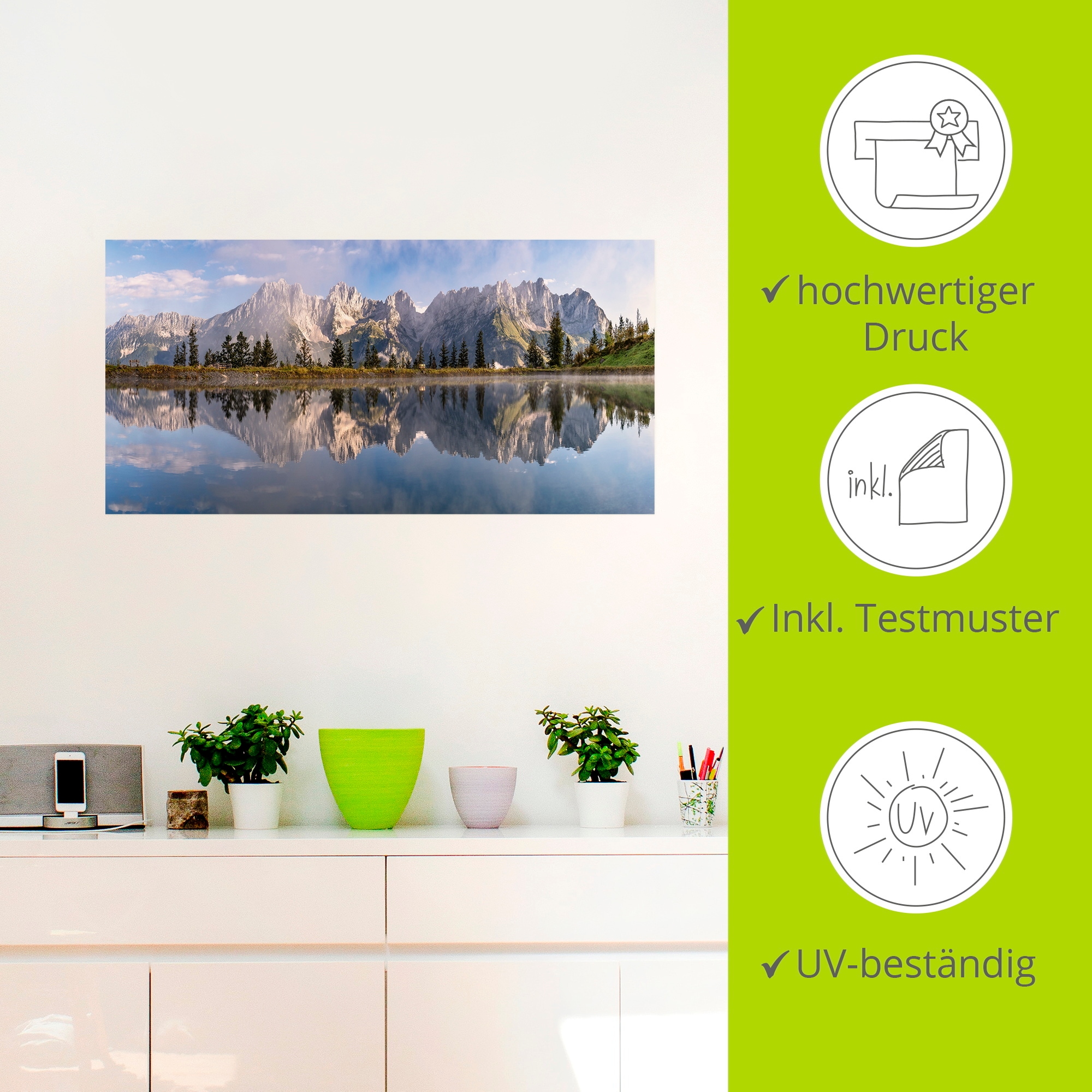 Artland Wandbild »Wilder Kaiser in Tirol«, Bilder von Europa, (1 St.), als Alubild, Outdoorbild, Leinwandbild, Poster, Wandaufkleber