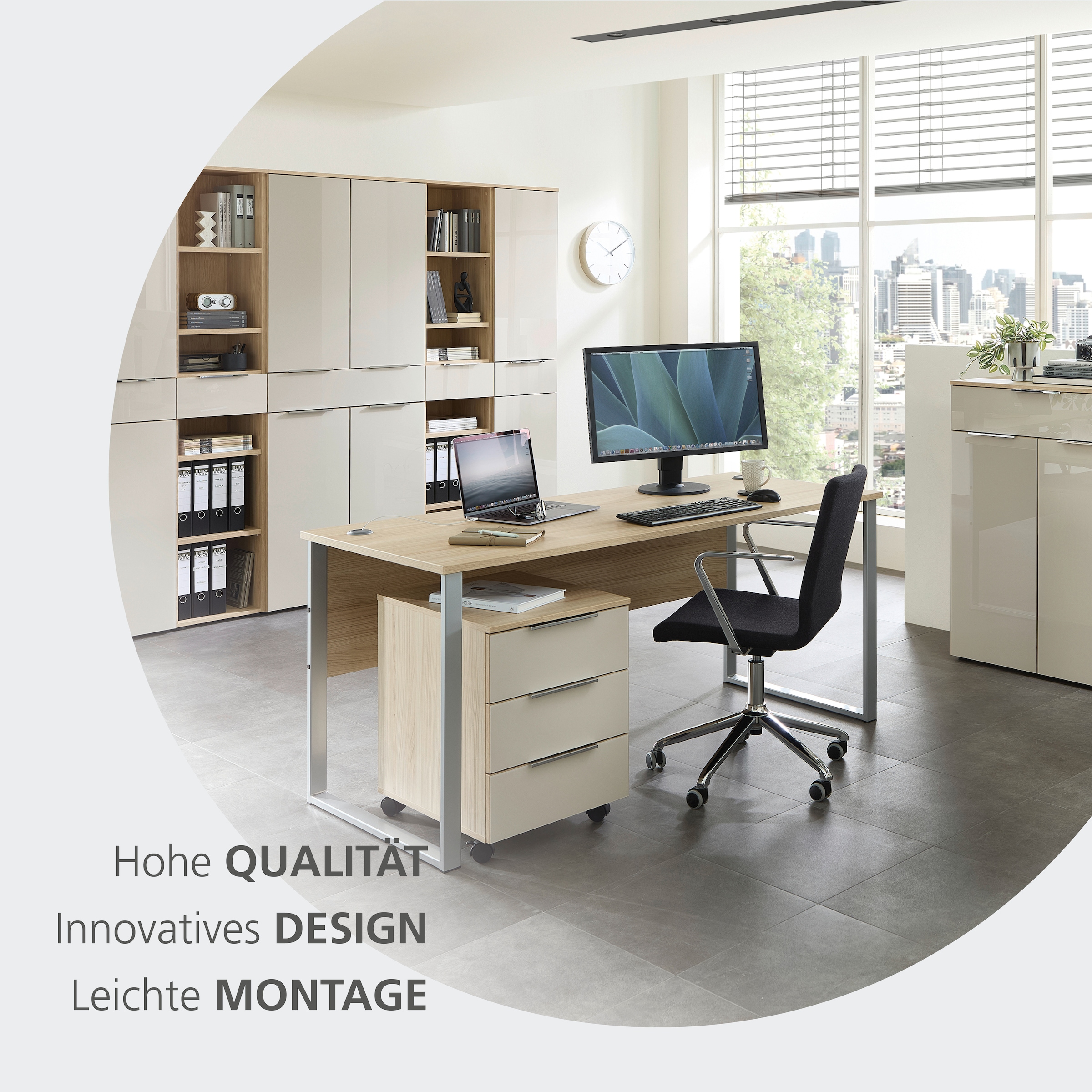 Innostyle Aktenregal »Büroregal Santorin, 40x 198x 38 cm (B/H/T)« 1 Stk. tlg. 1 Schubkasten, 6 offene Fächer, Softclose, Metallgriff