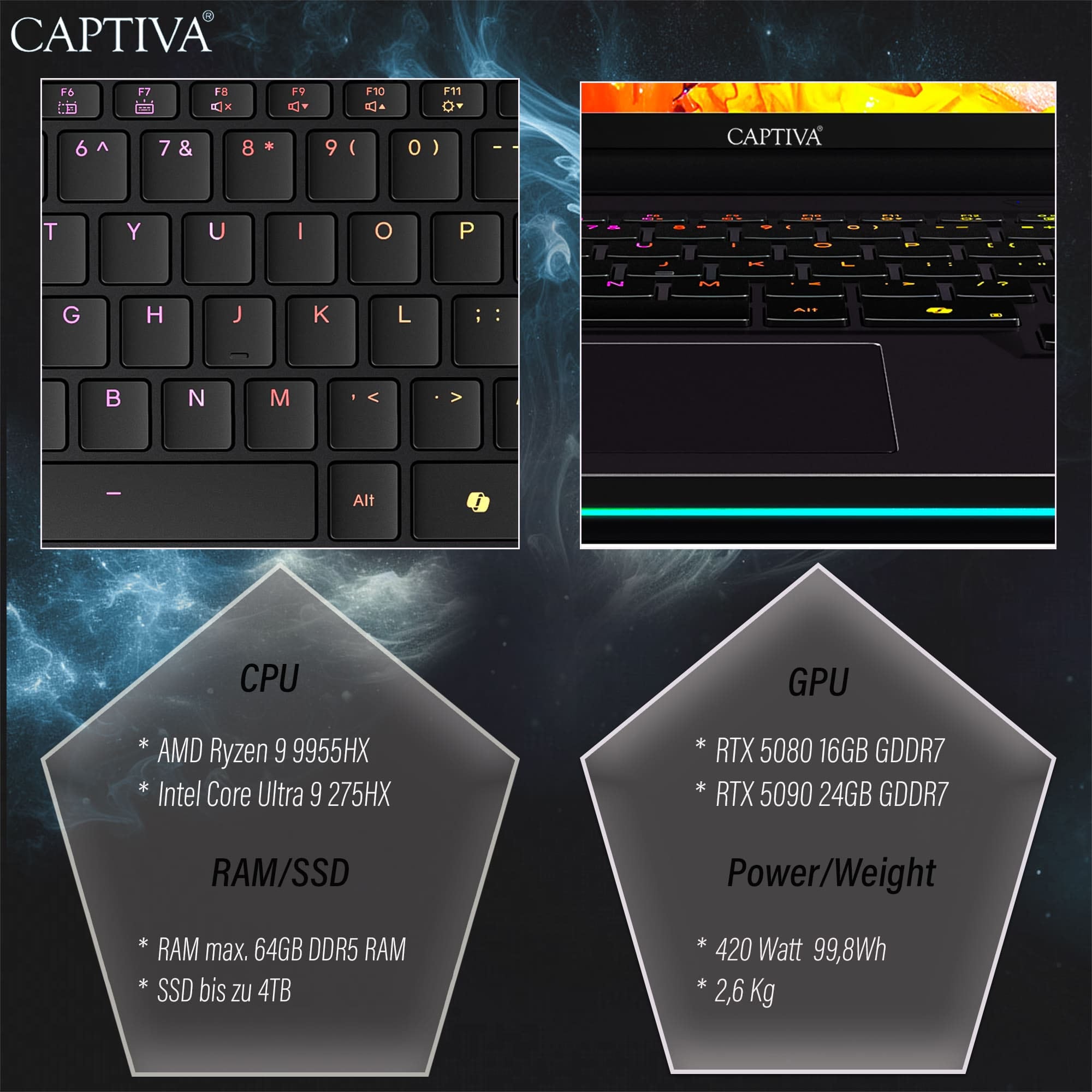 CAPTIVA Gaming-Notebook »Ultimate Gaming R10-1319GE« 40,6 cm / 16 ″ Intel GeForce® RTX 5090 1.000 GB SSD