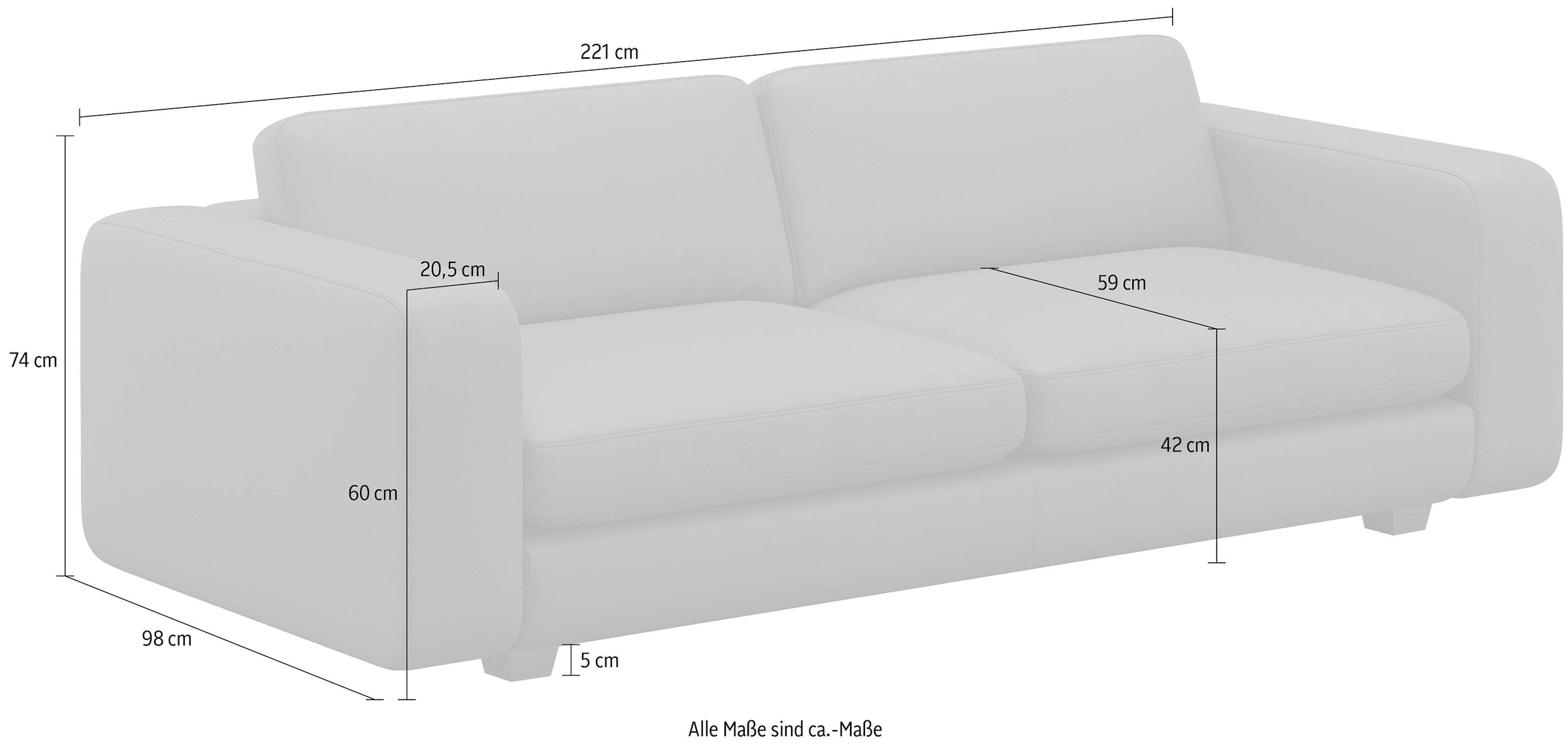 machalke® 3-Sitzer »valentino«, mit breiten Armlehnen, Füße Walnuss, Breite 221 cm