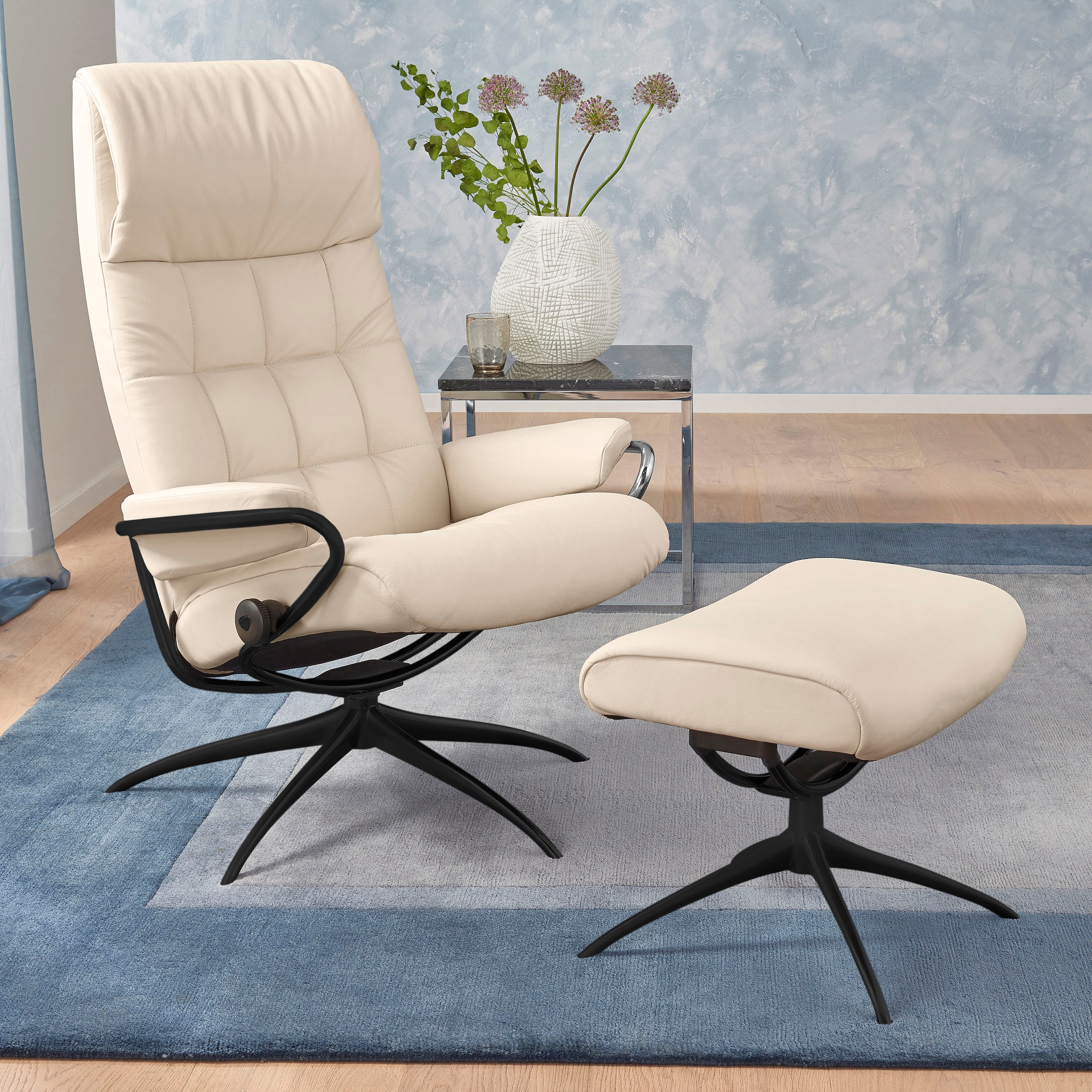 Stressless® Relaxsessel »London«, (Set, Relaxsessel mit Hocker), mit Hocker, High Back, mit Star Base, Gestell Schwarz