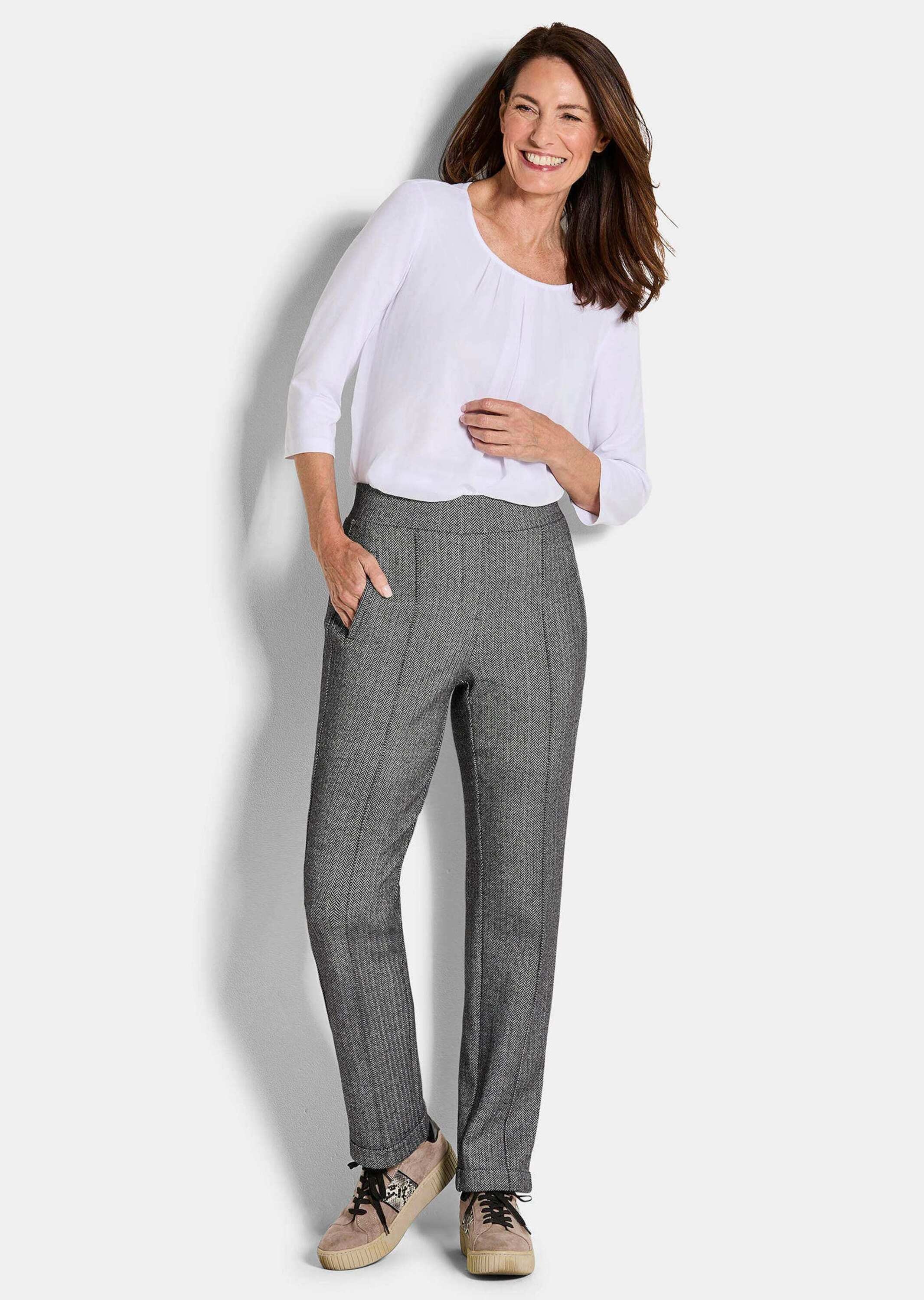 GOLDNER Schlupfhose »Kurzgröße Hose CARLA mit Fischgrätmuster«