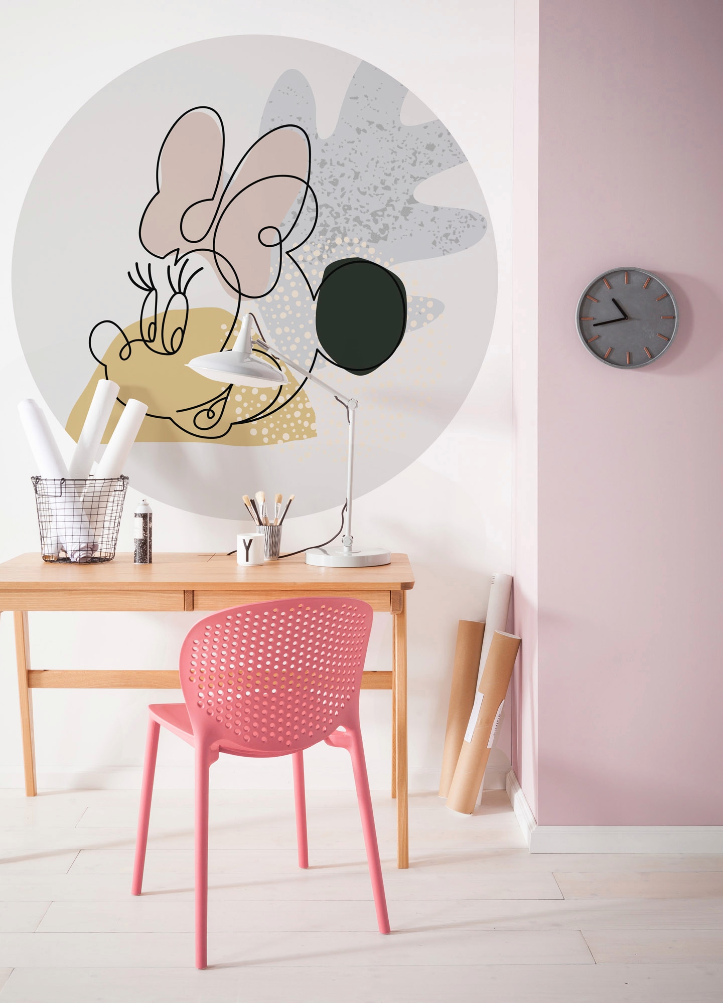 Komar Fototapete »Vlies selbstklebend - Minnie Line Art - Größe 125 x 125 cm«, bedruckt, Kinderzimmer