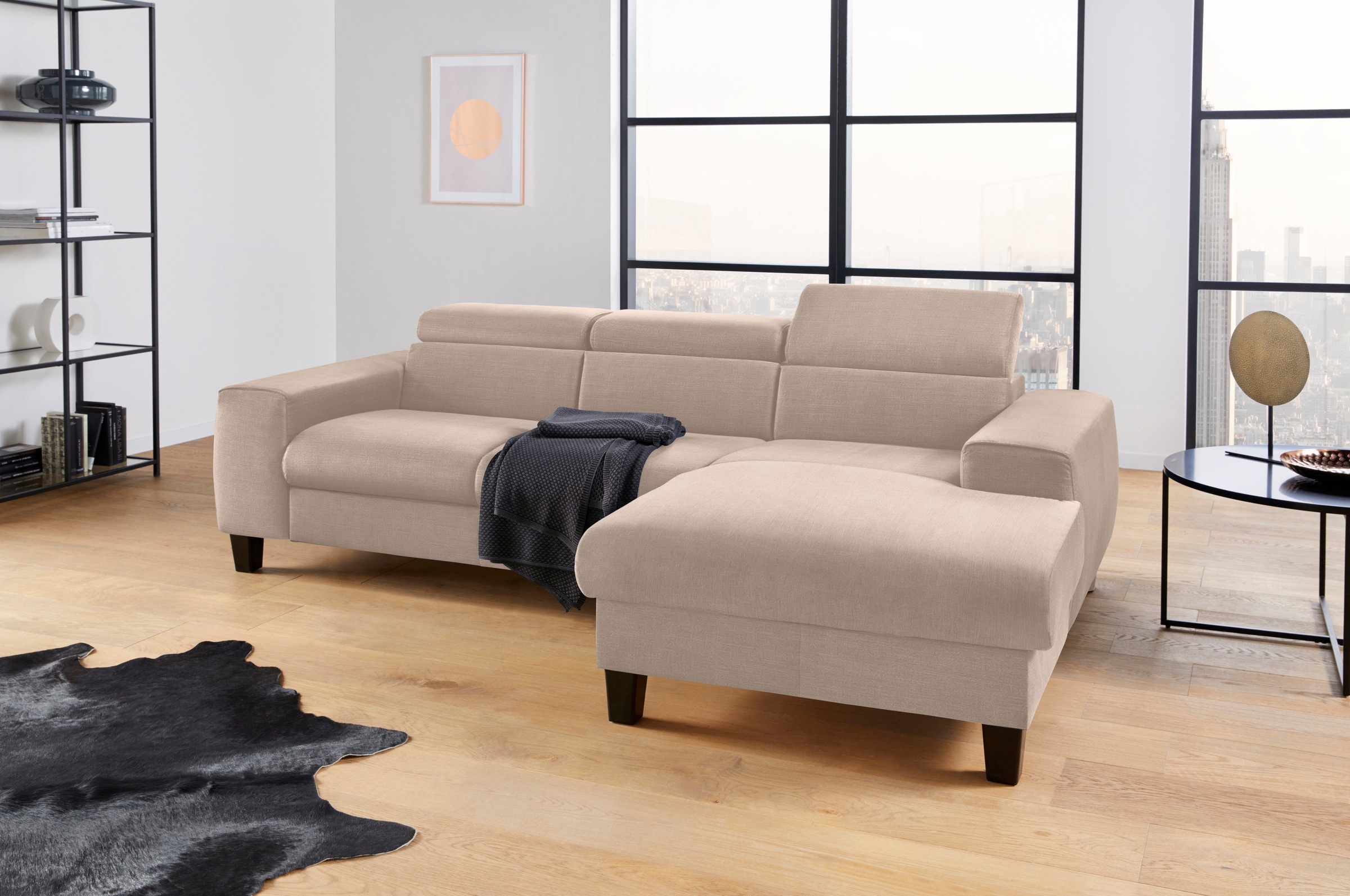 COTTA Polstergarnitur »Morven L-Form«, (Set), Set bestehend aus: Ecksofa mit Kopfteilverstellung & Hocker