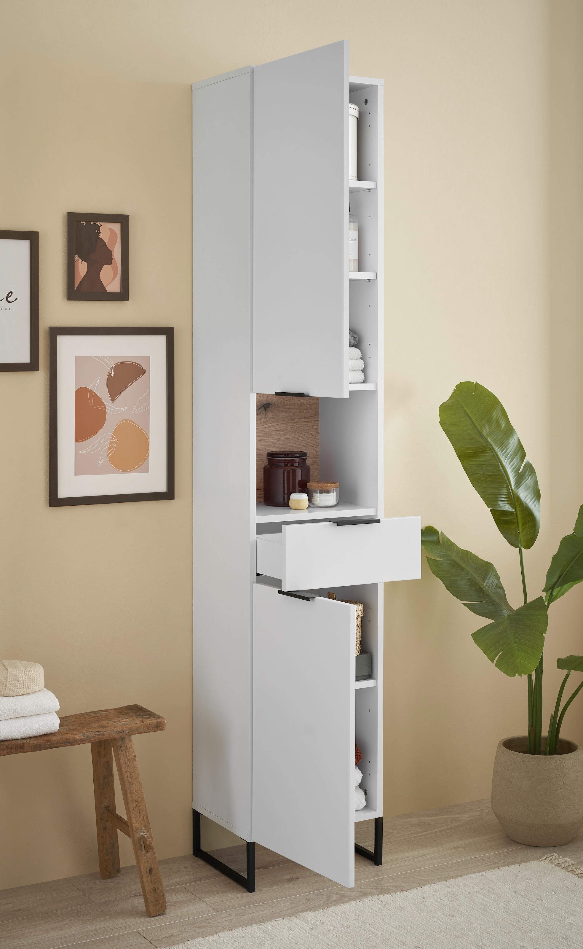 BASIC by Balculina Hochschrank »Denver Hochschrank, Badezimmerschrank BxHxT 38x195x32« 1 Stk. tlg. Breite 38 cm, Tür L/R montierbar, Softclose