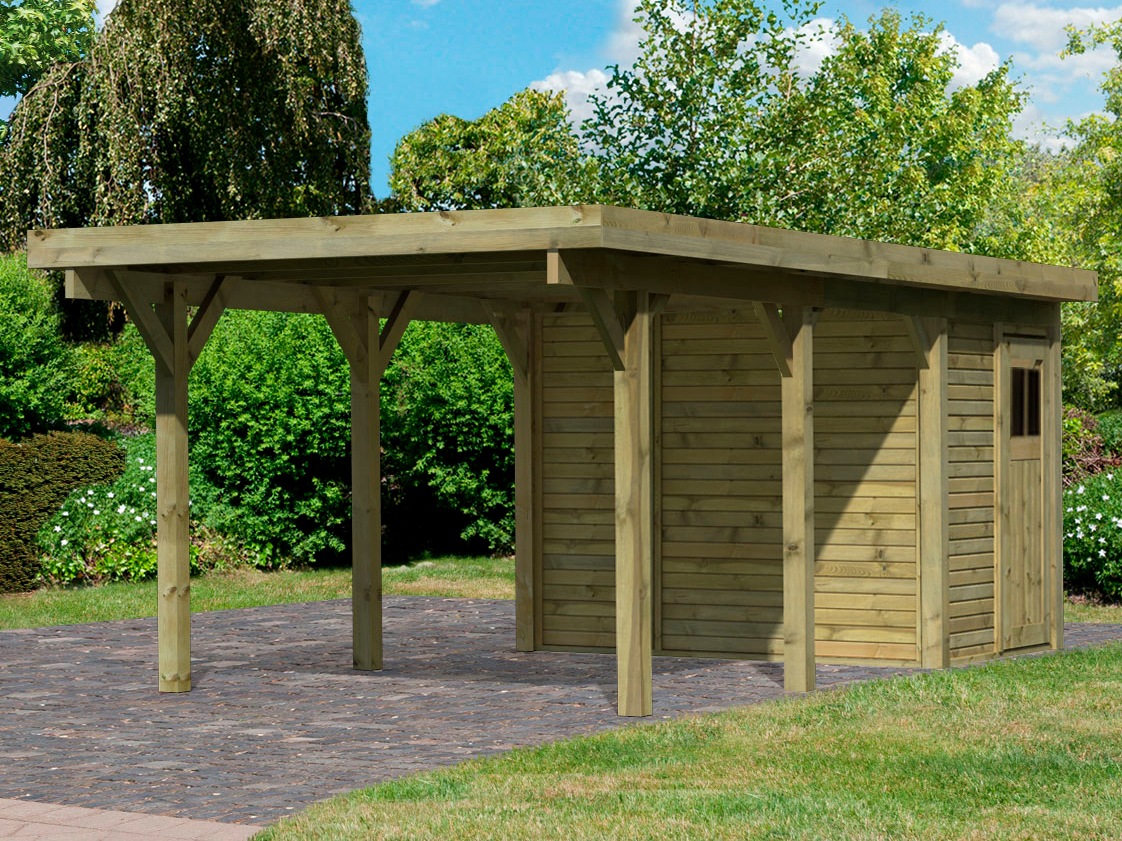 Karibu Einzelcarport »Classic 2«, Holz, 250 cm, natur, mit Geräteraum