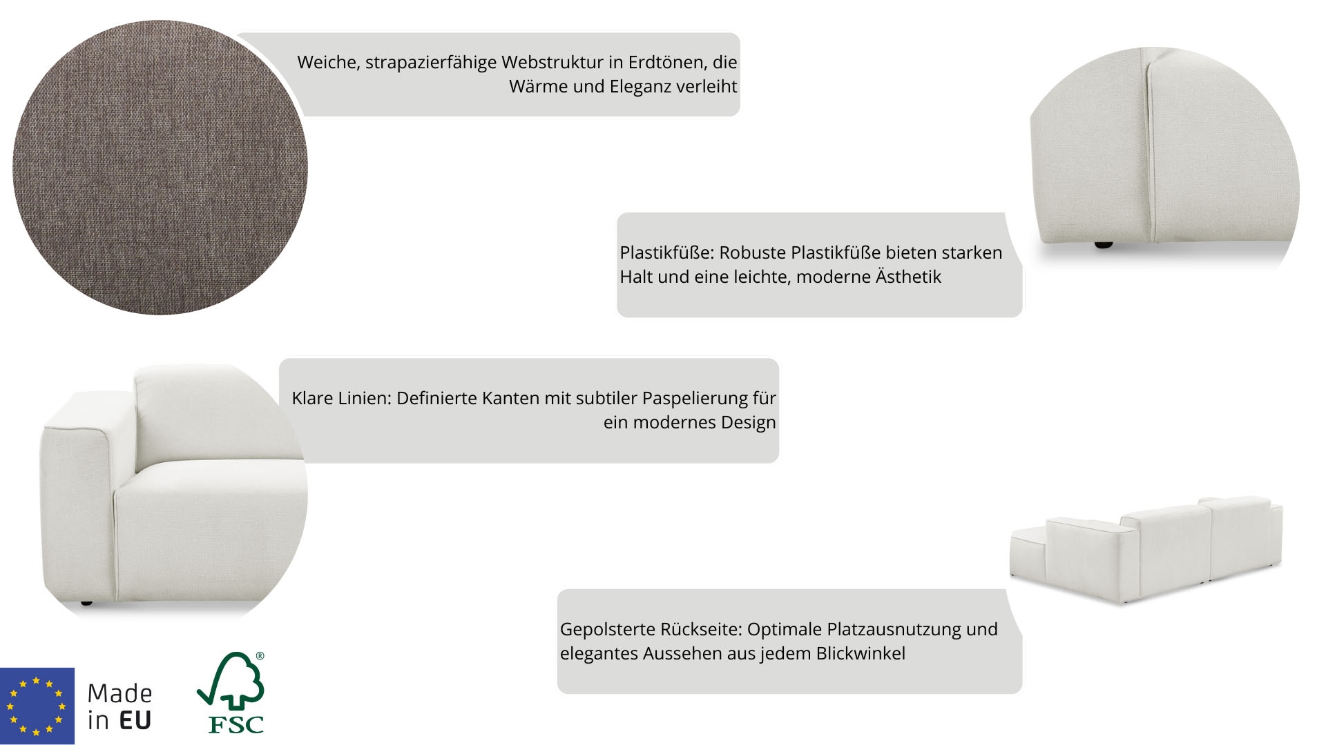 Home affaire Ecksofa »Noord mit Kedernaht, Breite 282 cm, L-Form« Webstoff, mit Wellenunterfederung, Massivholzrahmen