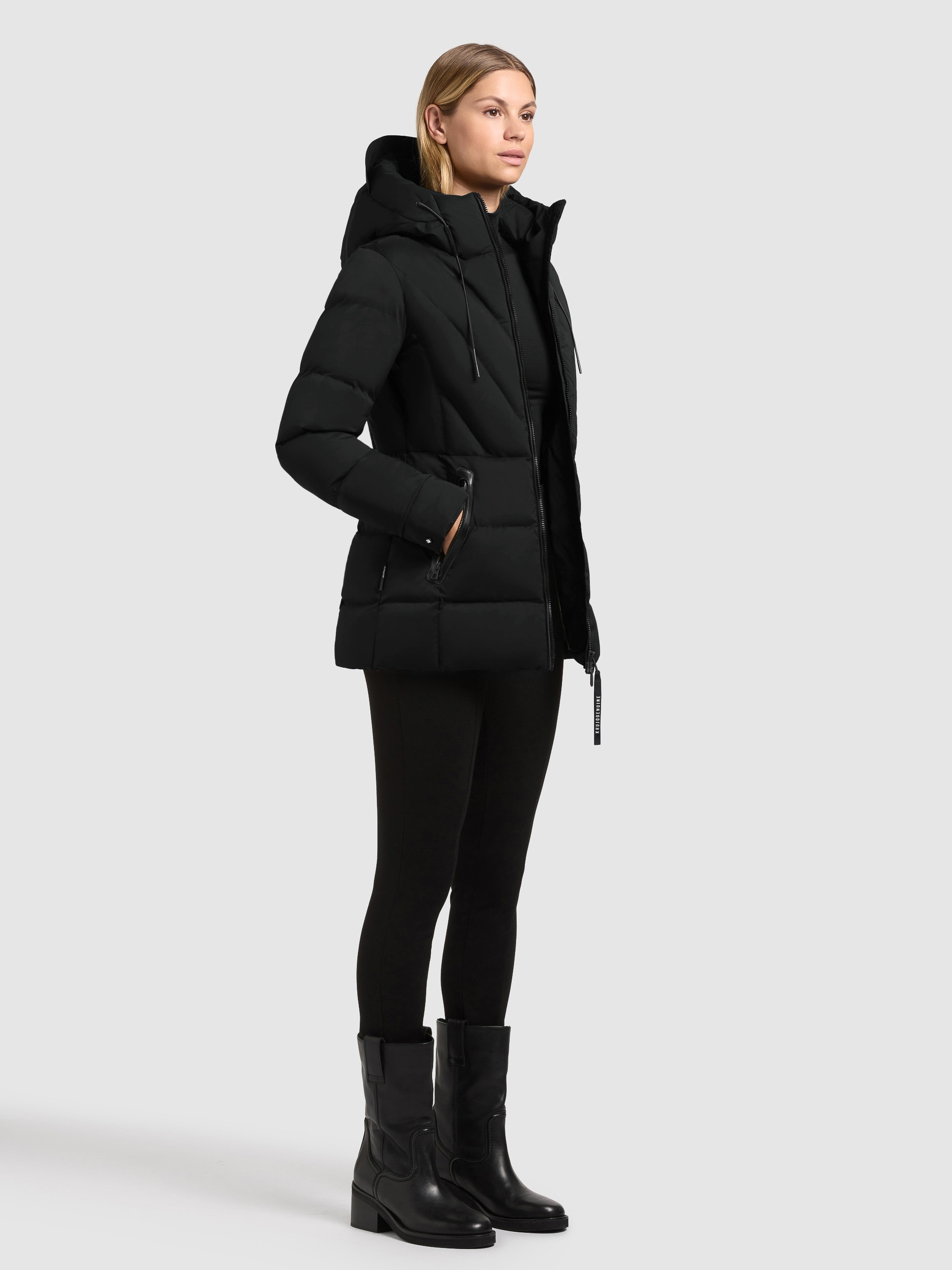 khujo Steppjacke »RABB« mit Kapuze Applikationen aus Lederimitat