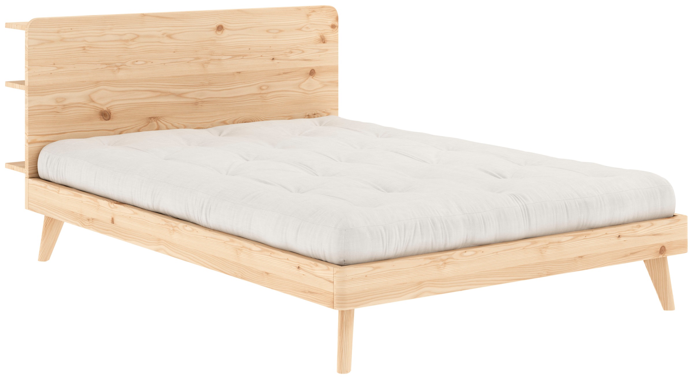 Karup Design Bettgestell »RETREAT BED«, aus Kiefer massiv mit Lattenrost, Kopfteil mit 3 Ablagen