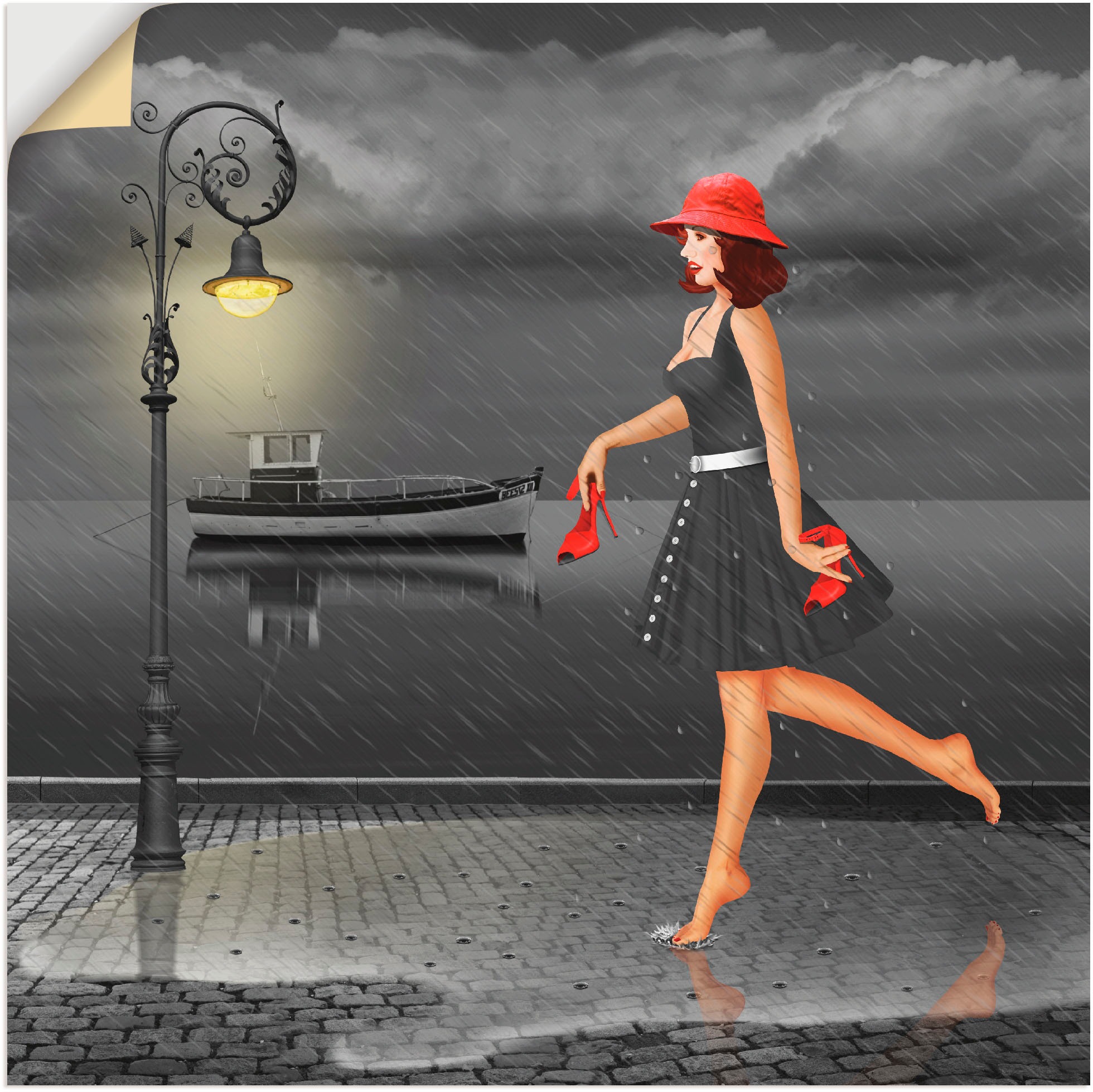 Artland Wandbild »Tanzen im Regen«, Frau, (1 St.), in vielen Größen & Produktarten - Alubild / Outdoorbild für den Außenbereich, Leinwandbild, Poster, Wandaufkleber / Wandtattoo auch für Badezimmer geeignet