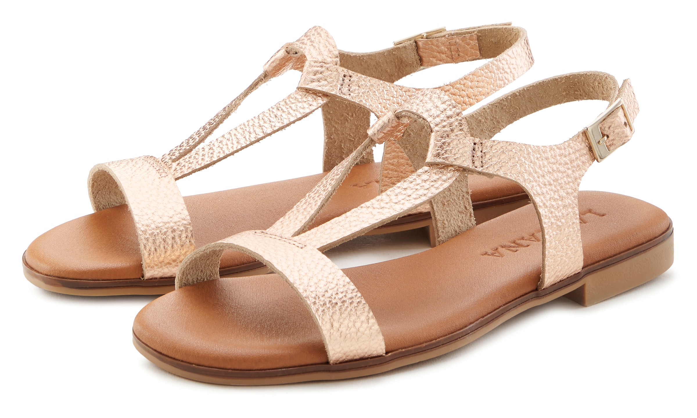 Sandale, Sandalette, Sommerschuh aus hochwertigem Leder im Metallic-Look