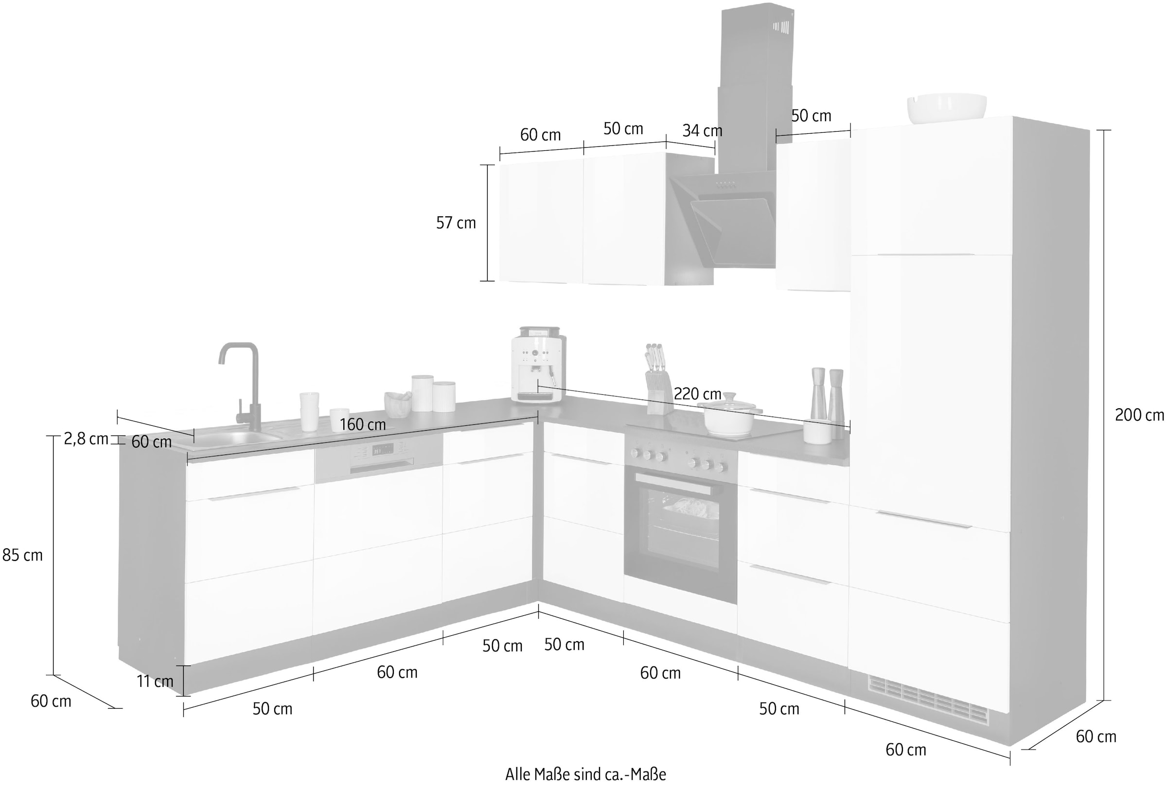 HELD MÖBEL Winkelküche »Brindisi«, mit cm Stellbreite kaufen E-Geräten, bei 220/280 OTTO