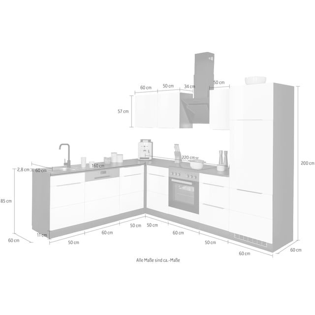 HELD MÖBEL Winkelküche »Brindisi«, mit E-Geräten, Stellbreite 220/280 cm  kaufen bei OTTO