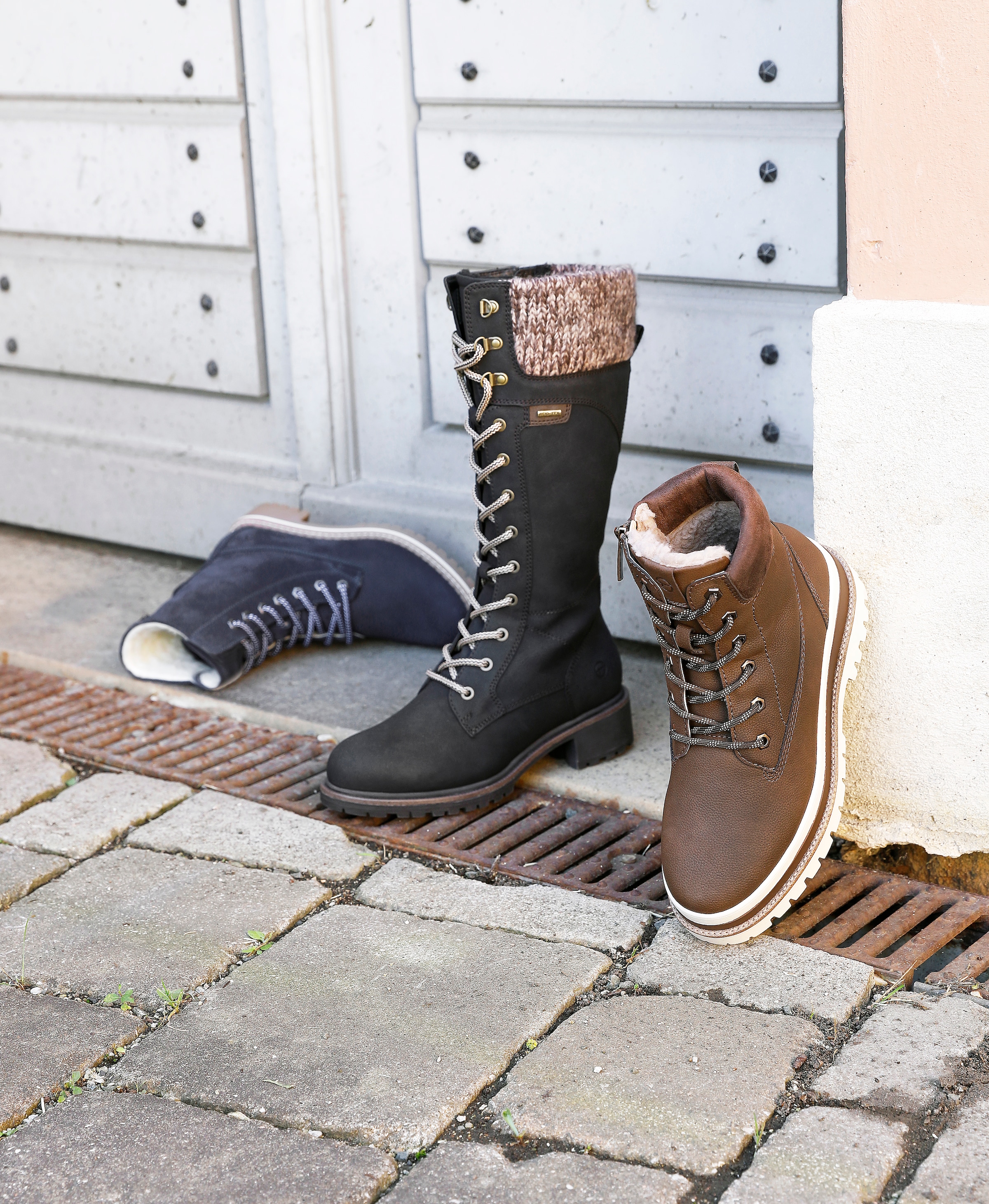 Tamaris Winterstiefel, Blockabsatz, Schnürstiefel, Langschaftstiefel, vegane Verarbeitung