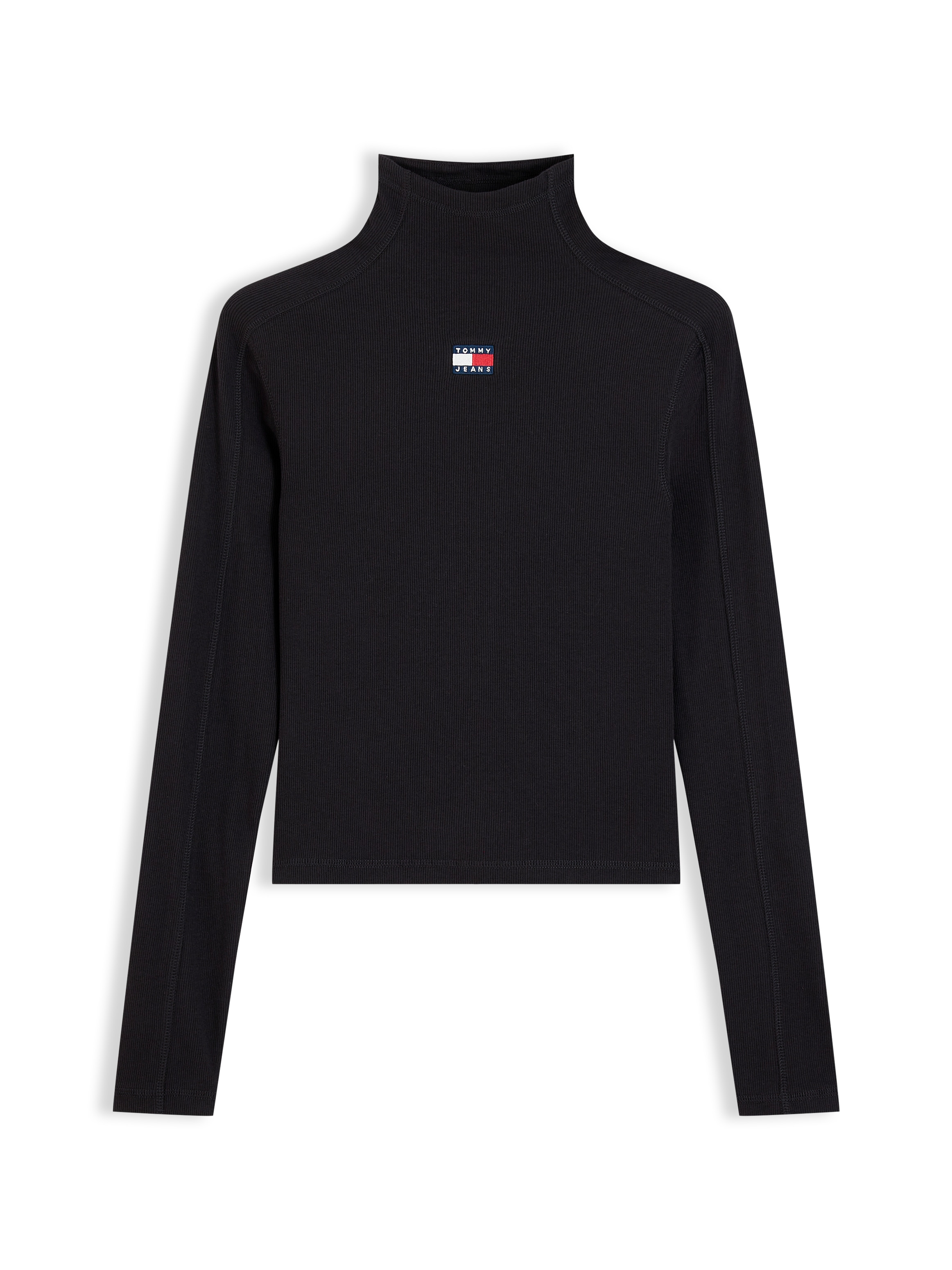 Tommy Jeans Langarmshirt »TJW SLIM RIB LS MOCK BADGE TOP« Baumwollmischung, slim fit, figurbetont, in gerippter Struktur