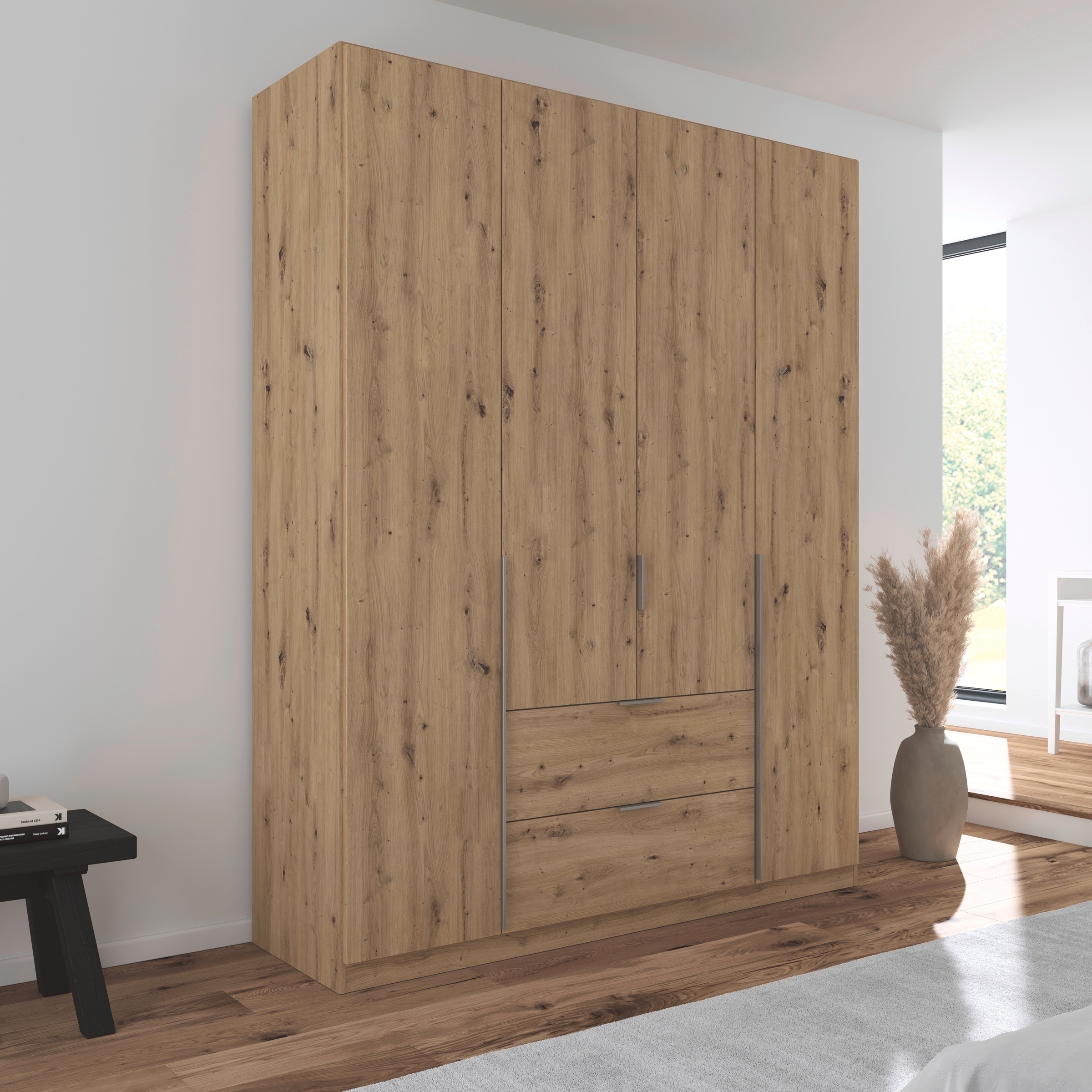 rauch Drehtürenschrank »Kleiderschrank Schrank Garderobe AGORDO mit Dekor- oder Hochglanzfront«, (in zwei Griff-Farben mit Dekor- oder Hochglanzfront), mit Außenschubkästen, in 6 Breiten und 2 Höhen MADE IN GERMANY